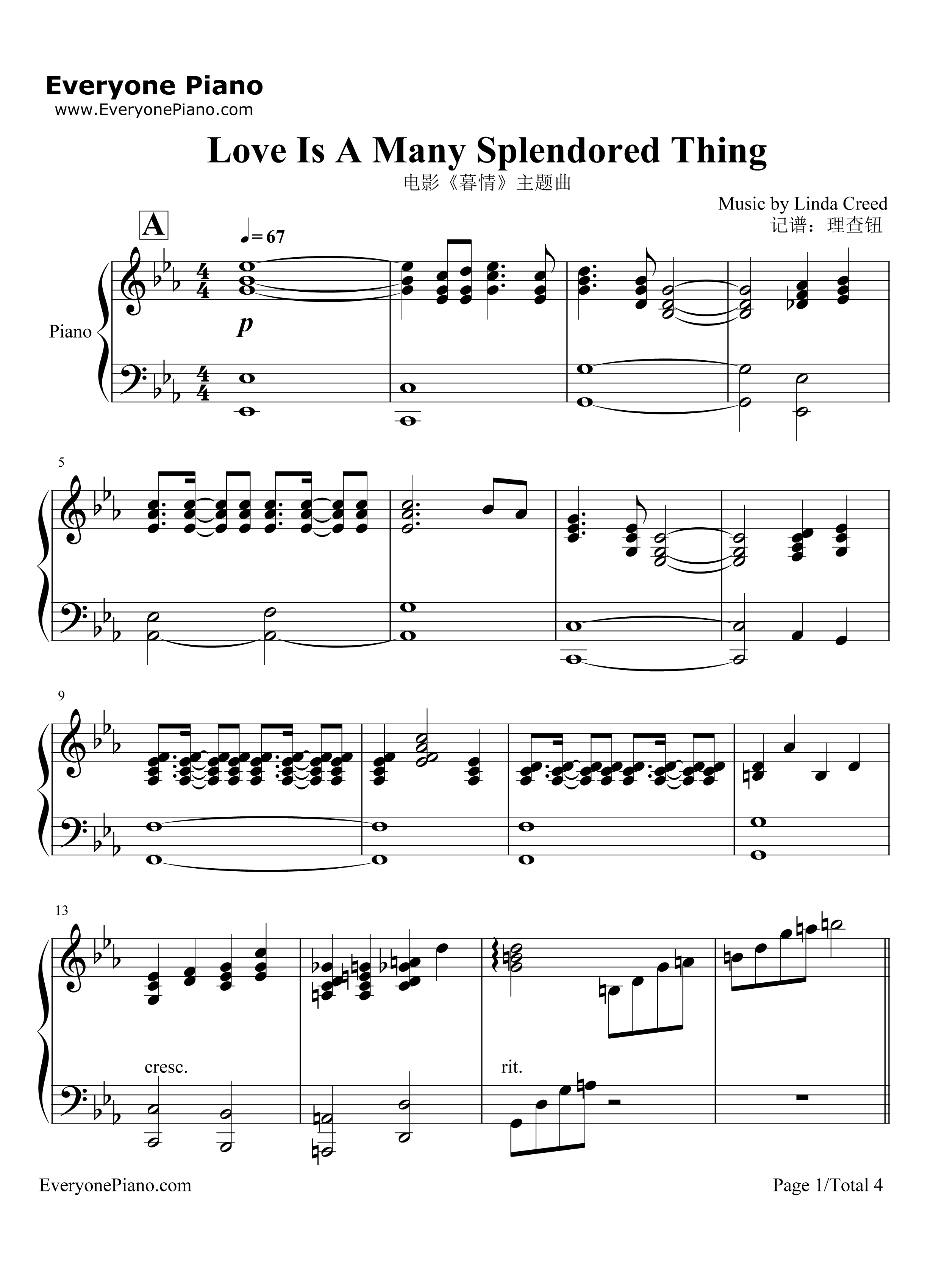 Love_Is_A_Many_Splendored_Thing钢琴谱_理查德·克莱德曼
