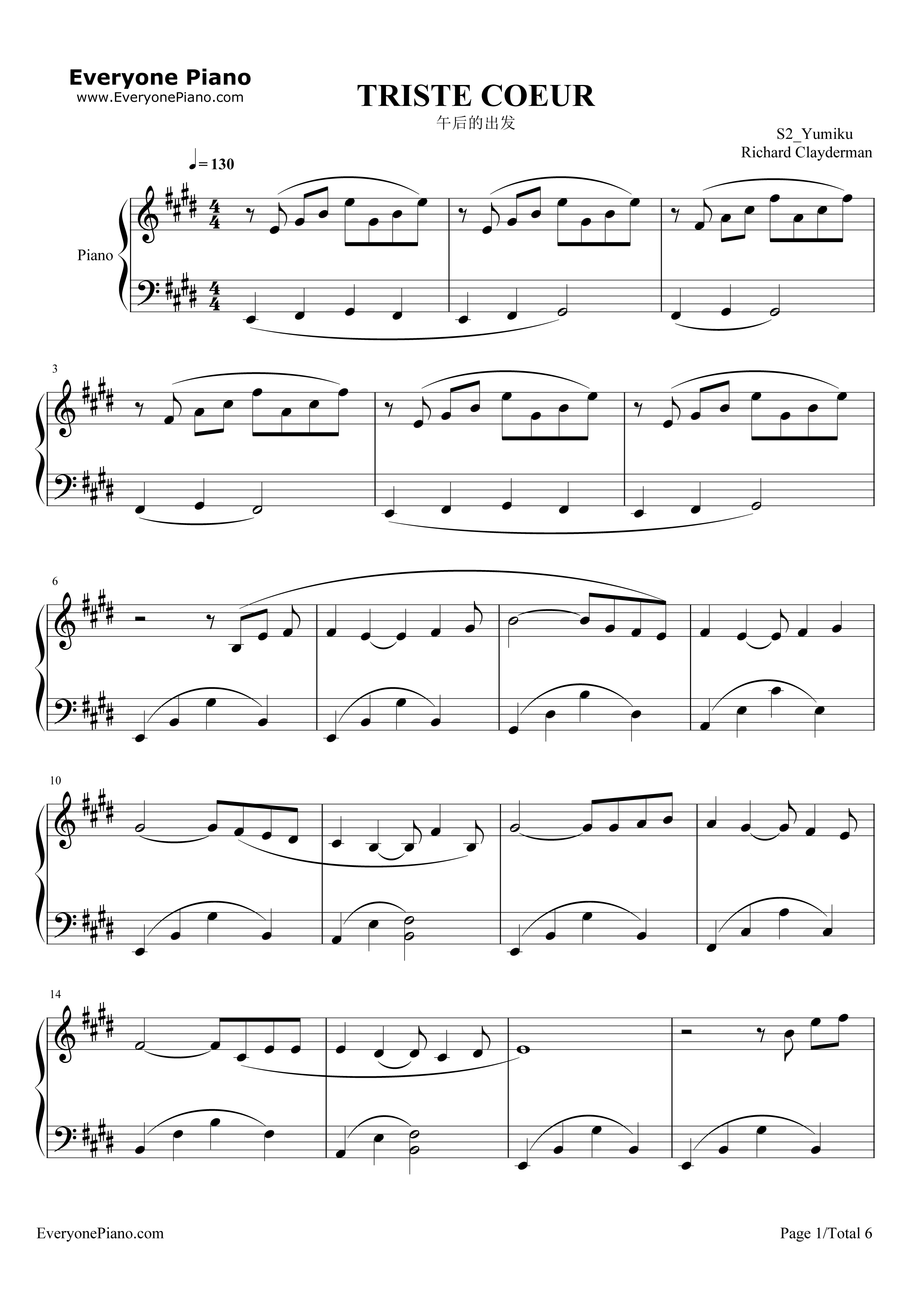 午后的出发钢琴谱_理查德.克莱德曼