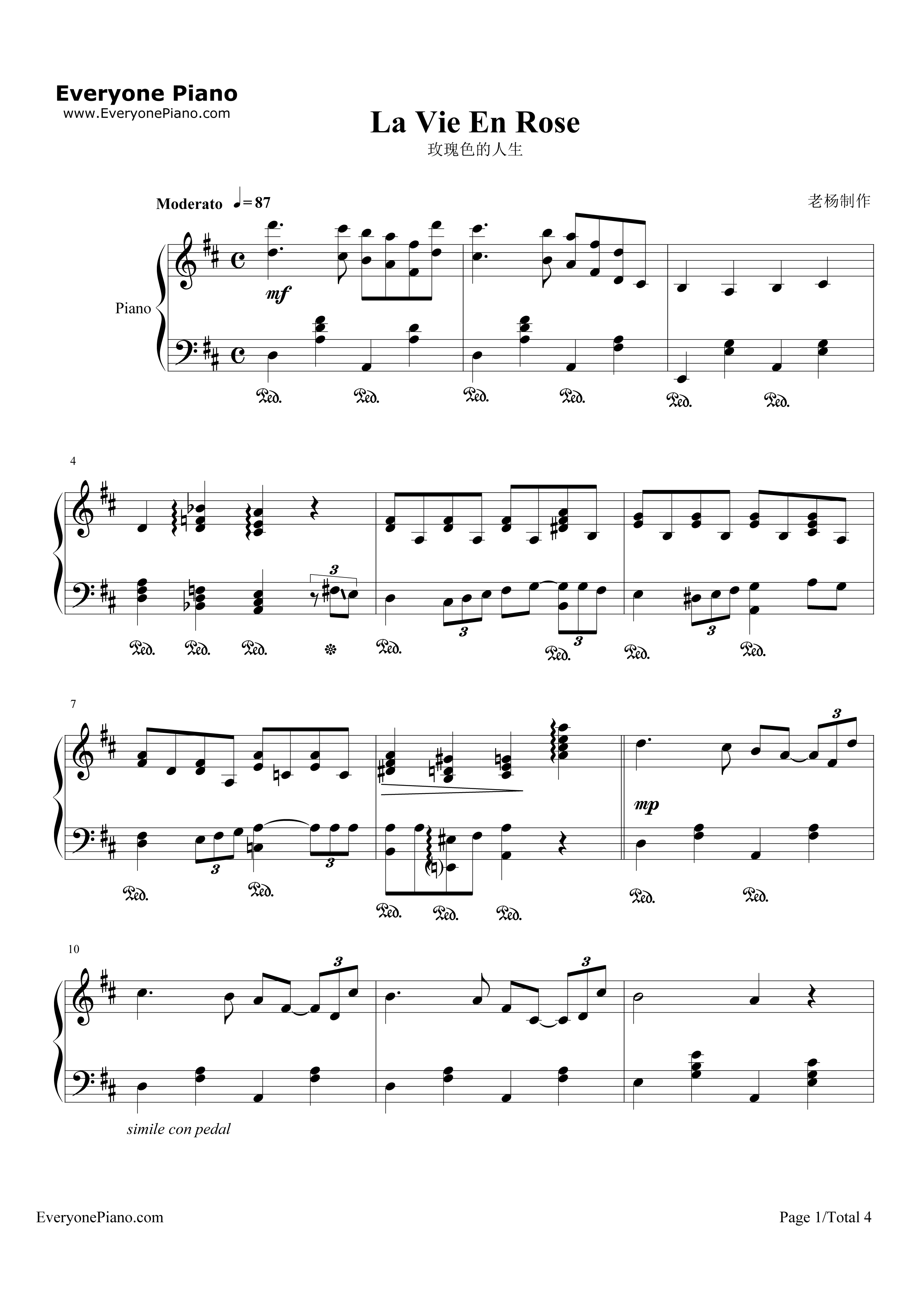 玫瑰色的人生钢琴谱_理查德·克莱德曼