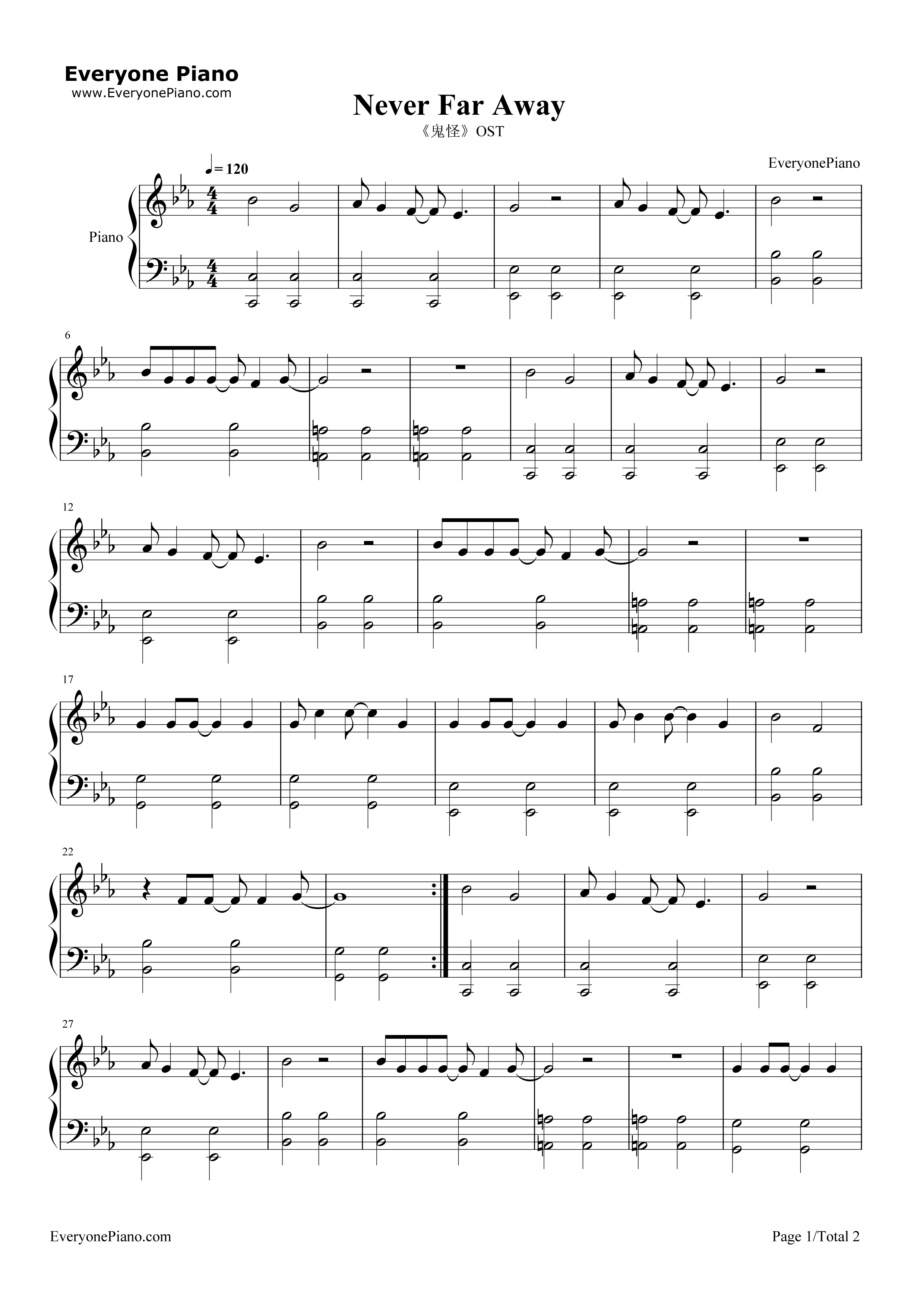 Never_Far_Away钢琴谱_Goblin
