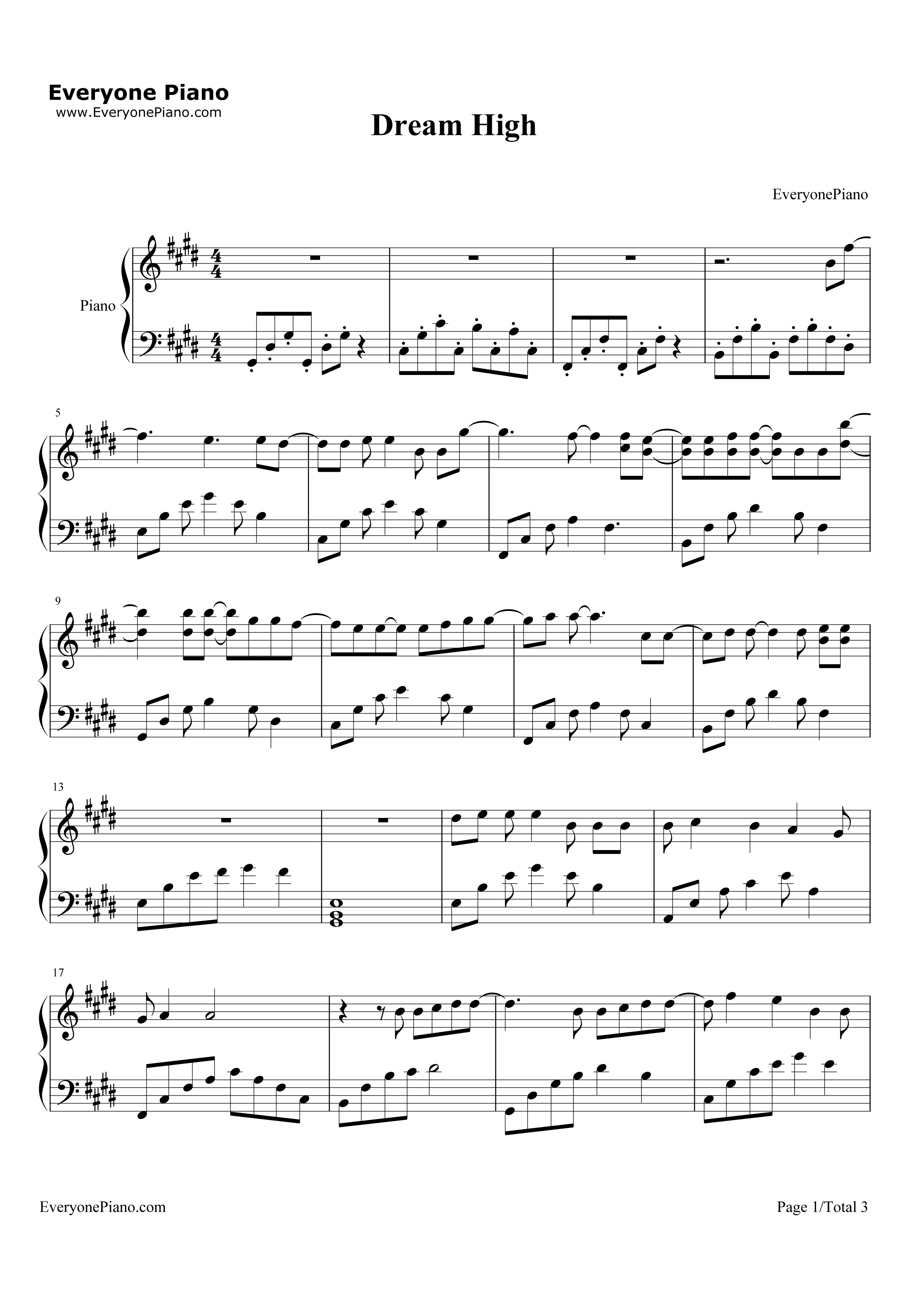 Dream_High钢琴谱_金秀贤、玉泽演、张佑荣