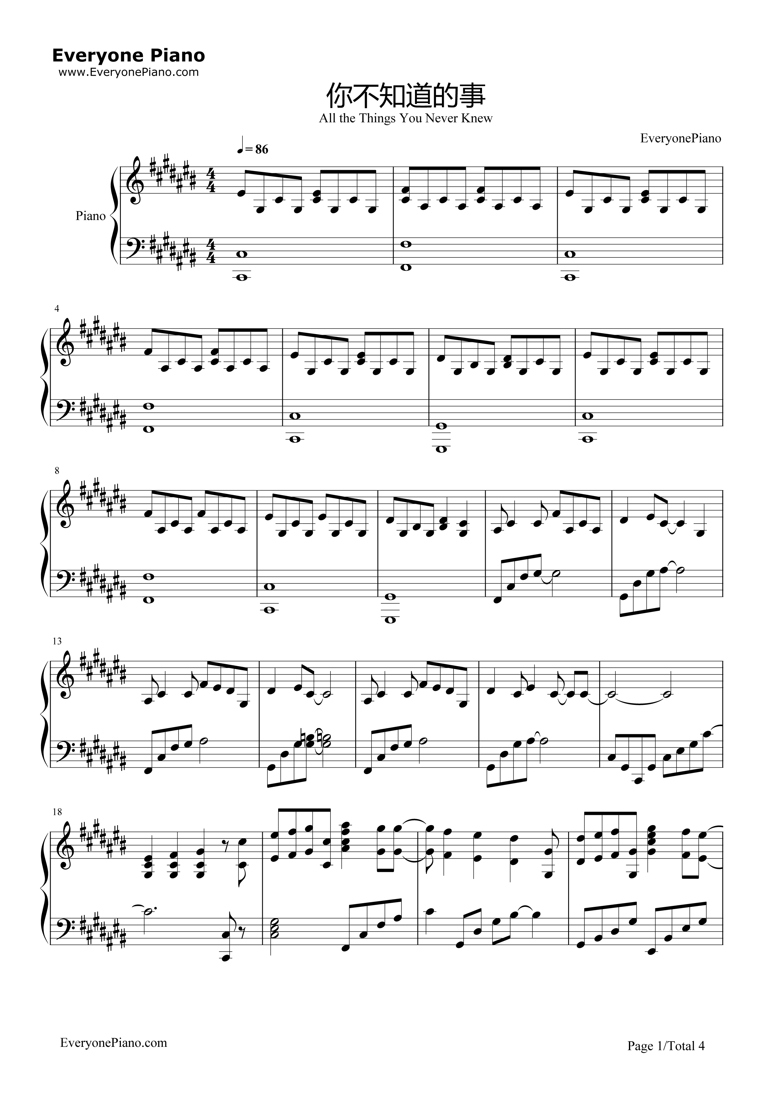 你不知道的事（完整版）钢琴谱_王力宏