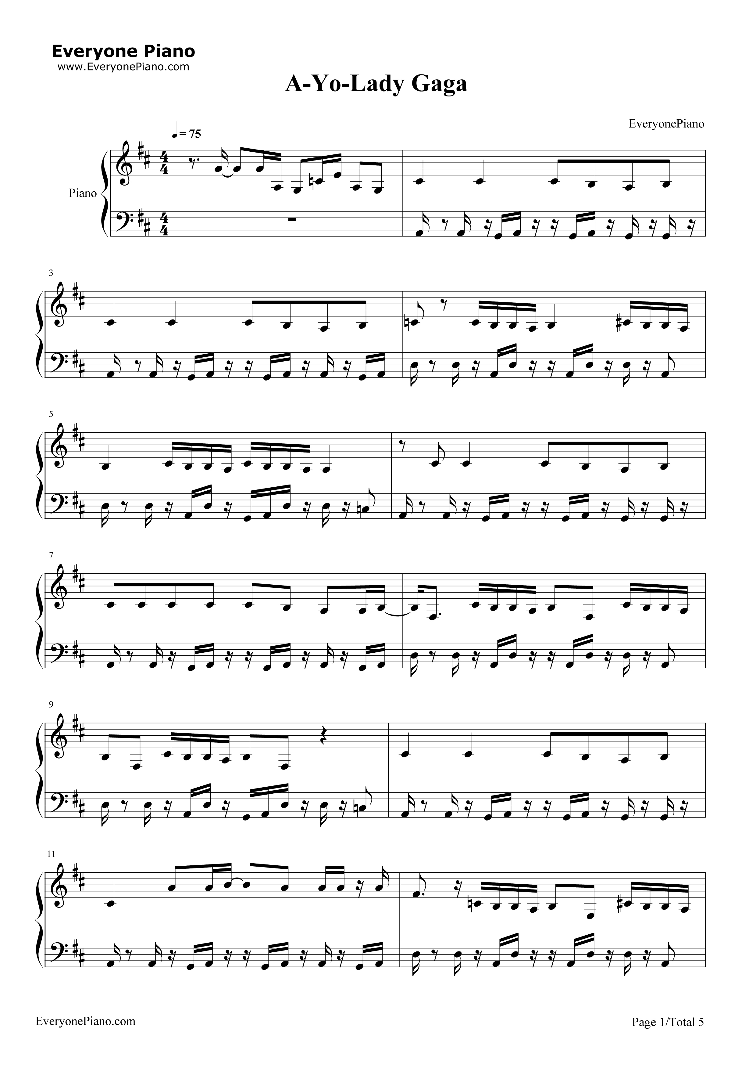 A钢琴谱_Lady_Gaga