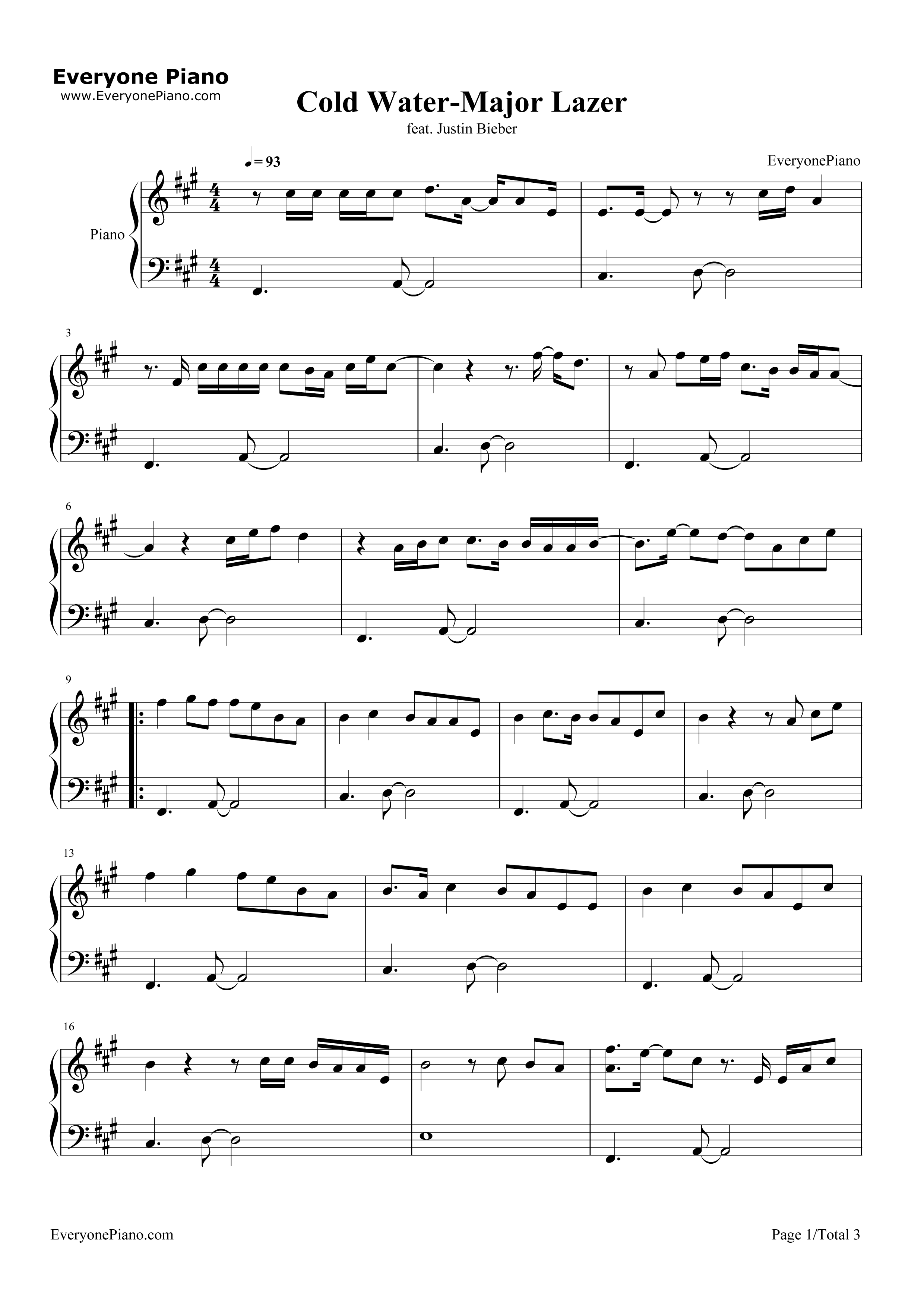 Cold_Water钢琴谱_Major_Lazer