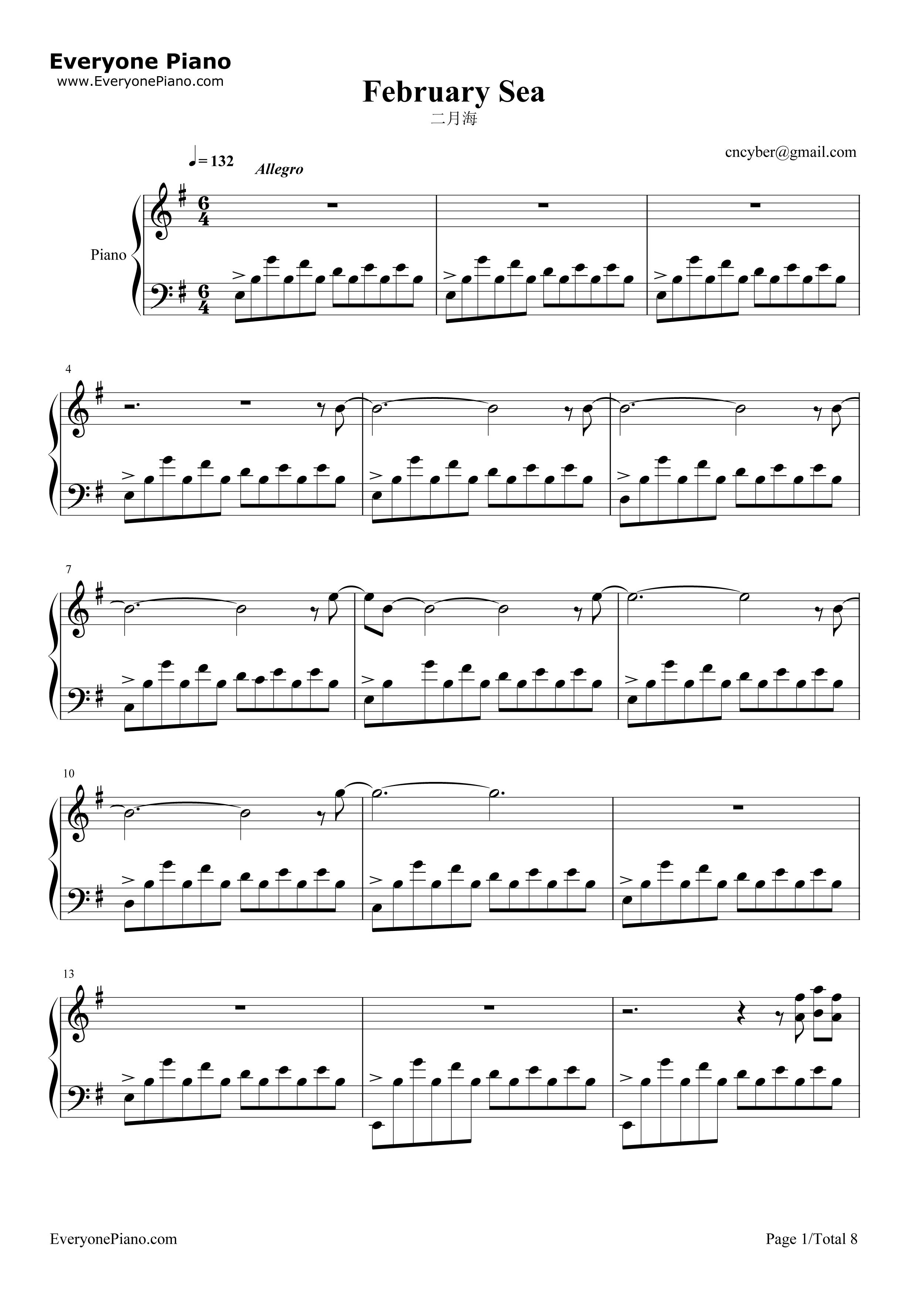 February_Sea二月海钢琴谱_George_Winston