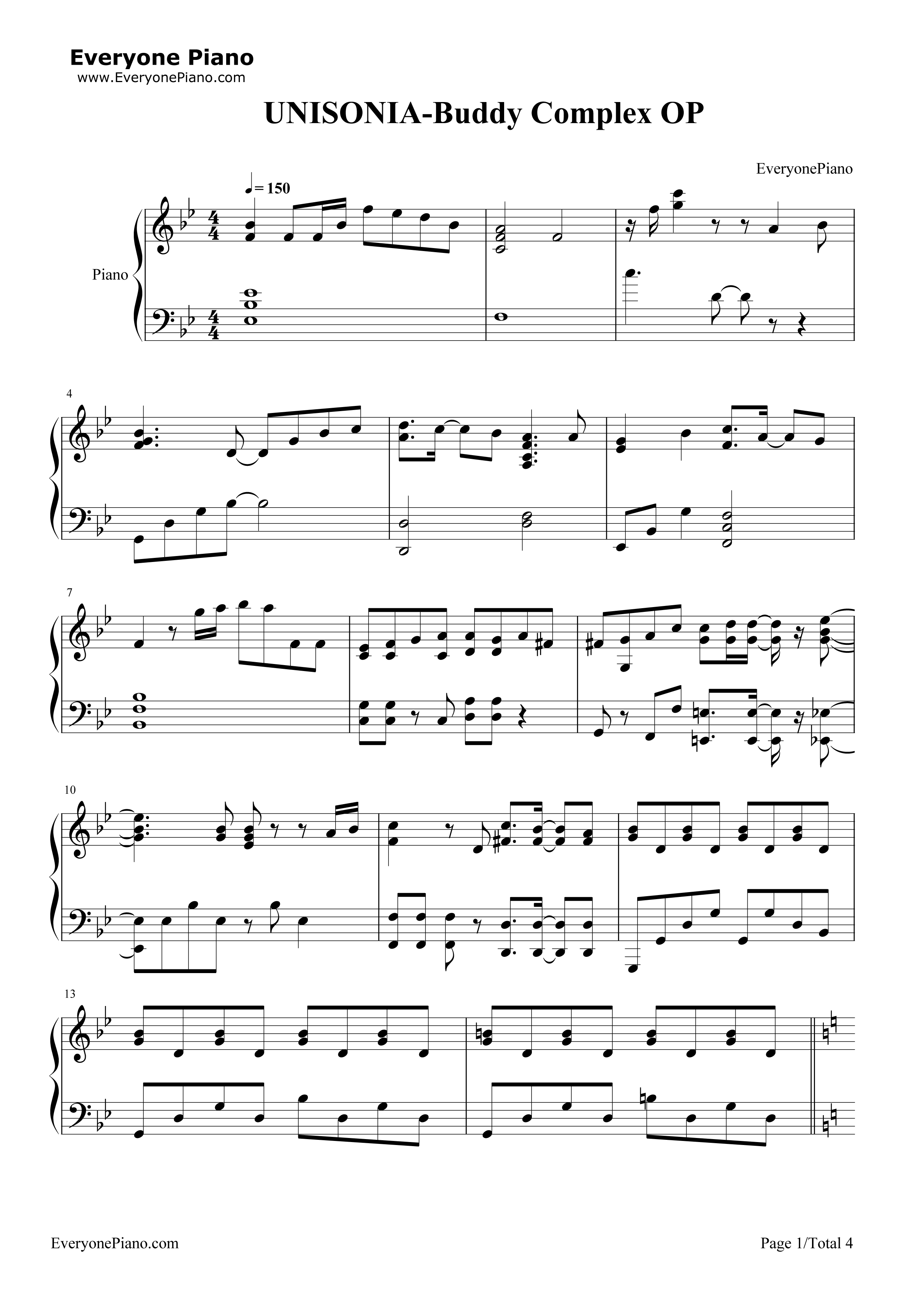 UNISONIA钢琴谱_TRUE