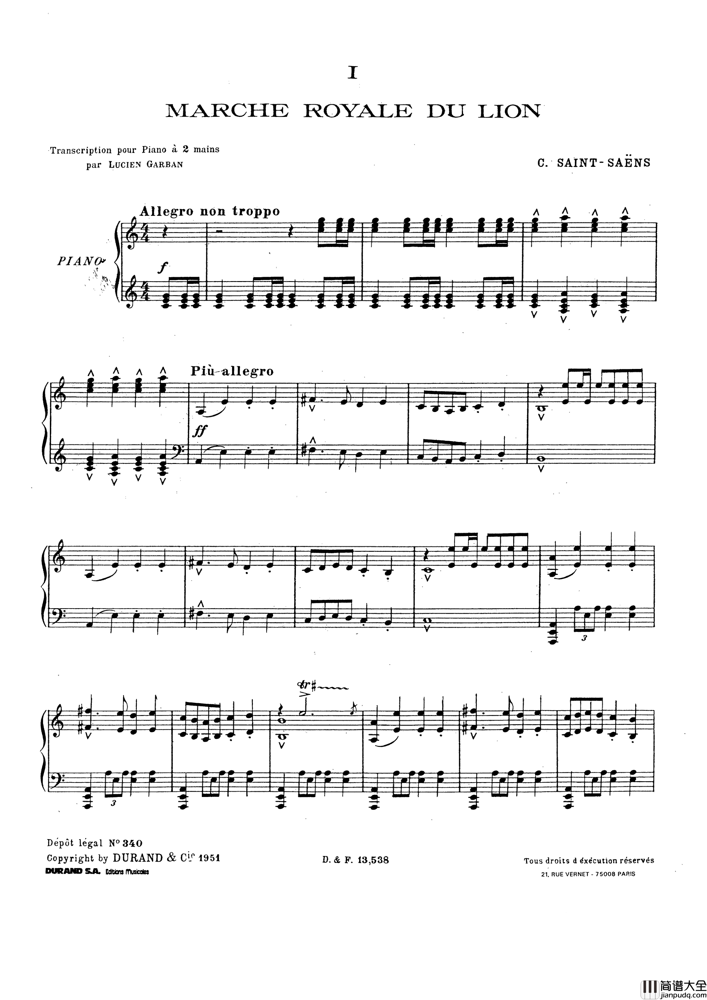 动物狂欢节钢琴谱