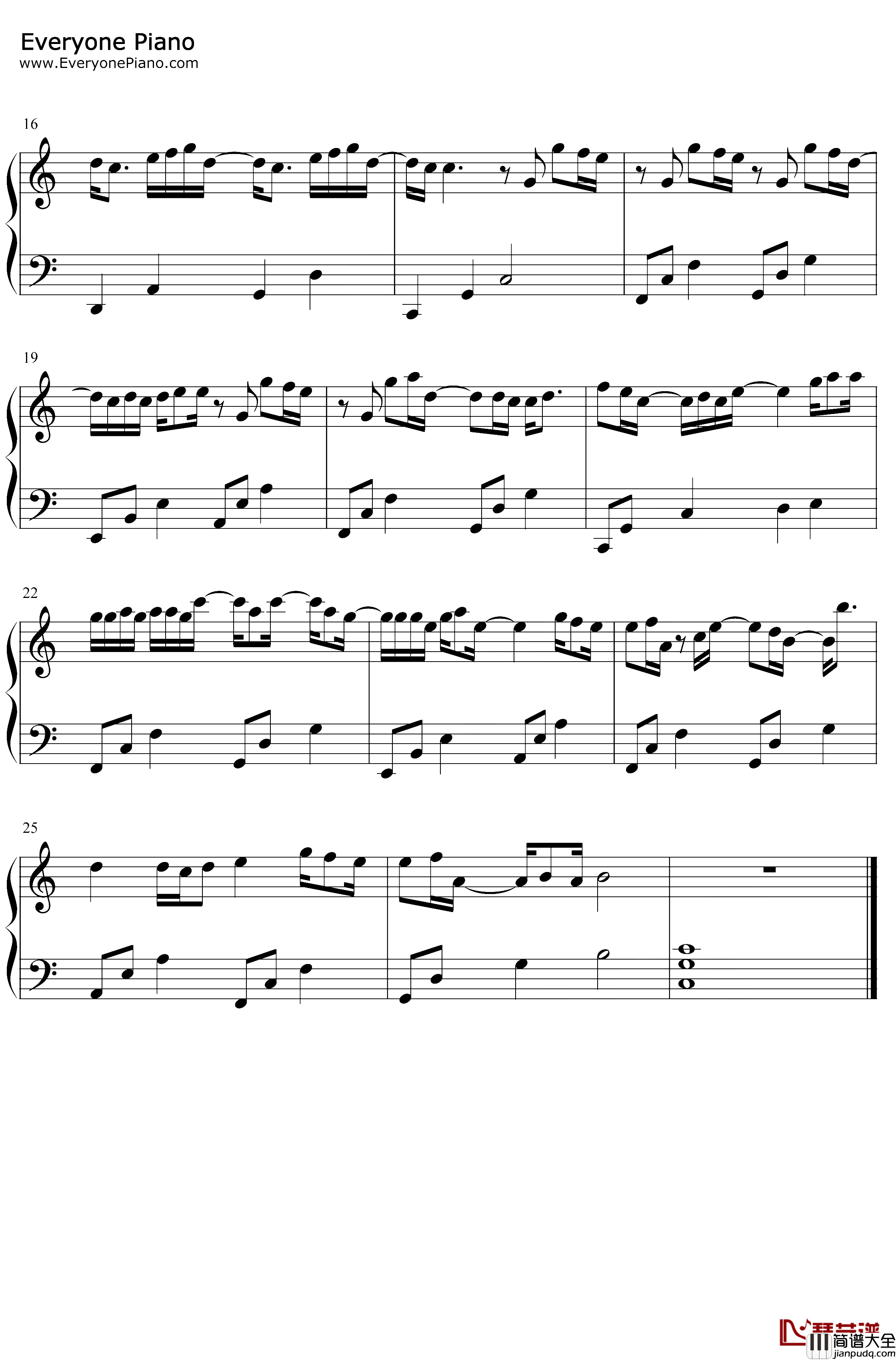 下雨天钢琴谱_南拳妈妈_C调简单版