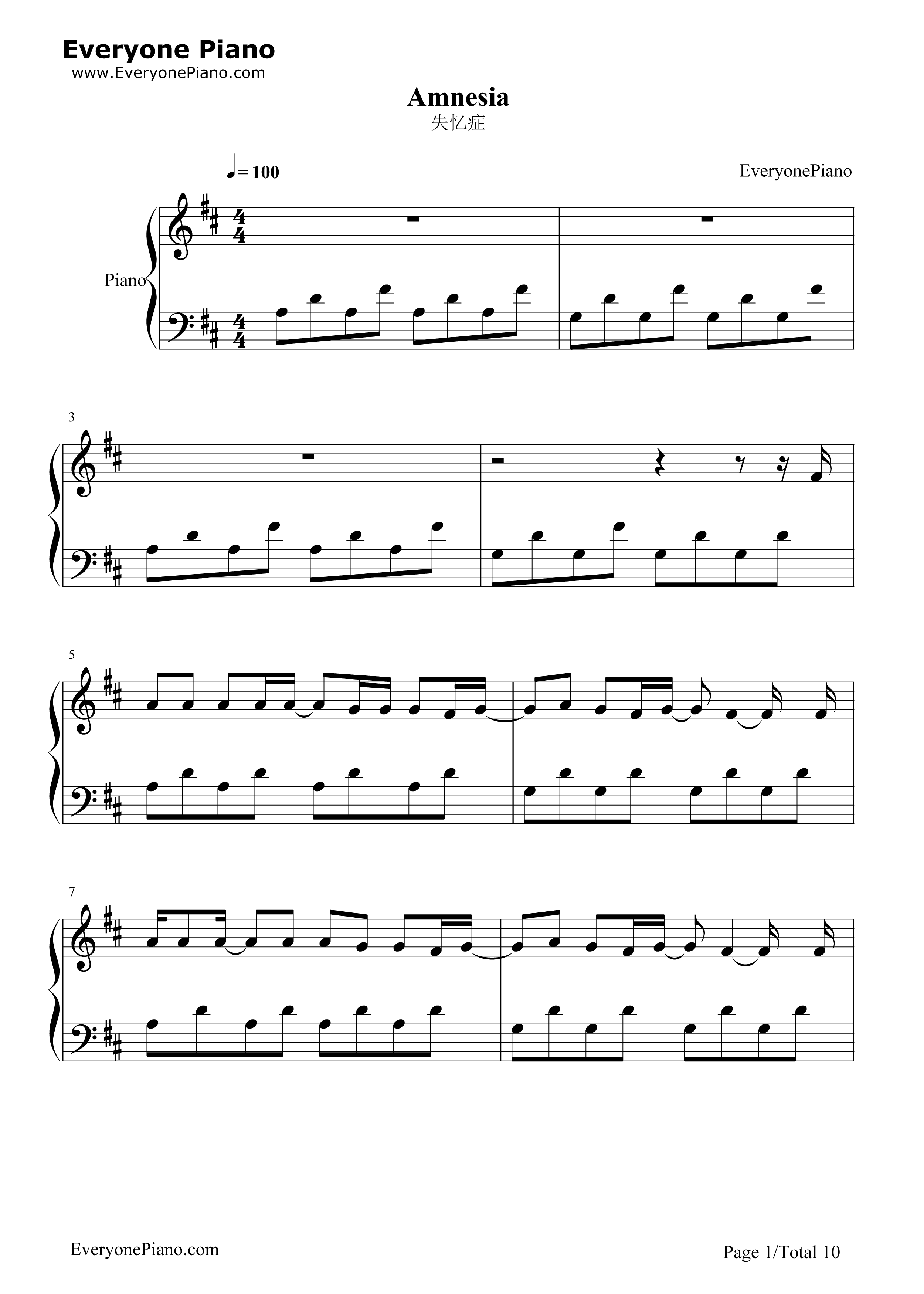 Amnesia钢琴谱_5_Seconds_of_Summer