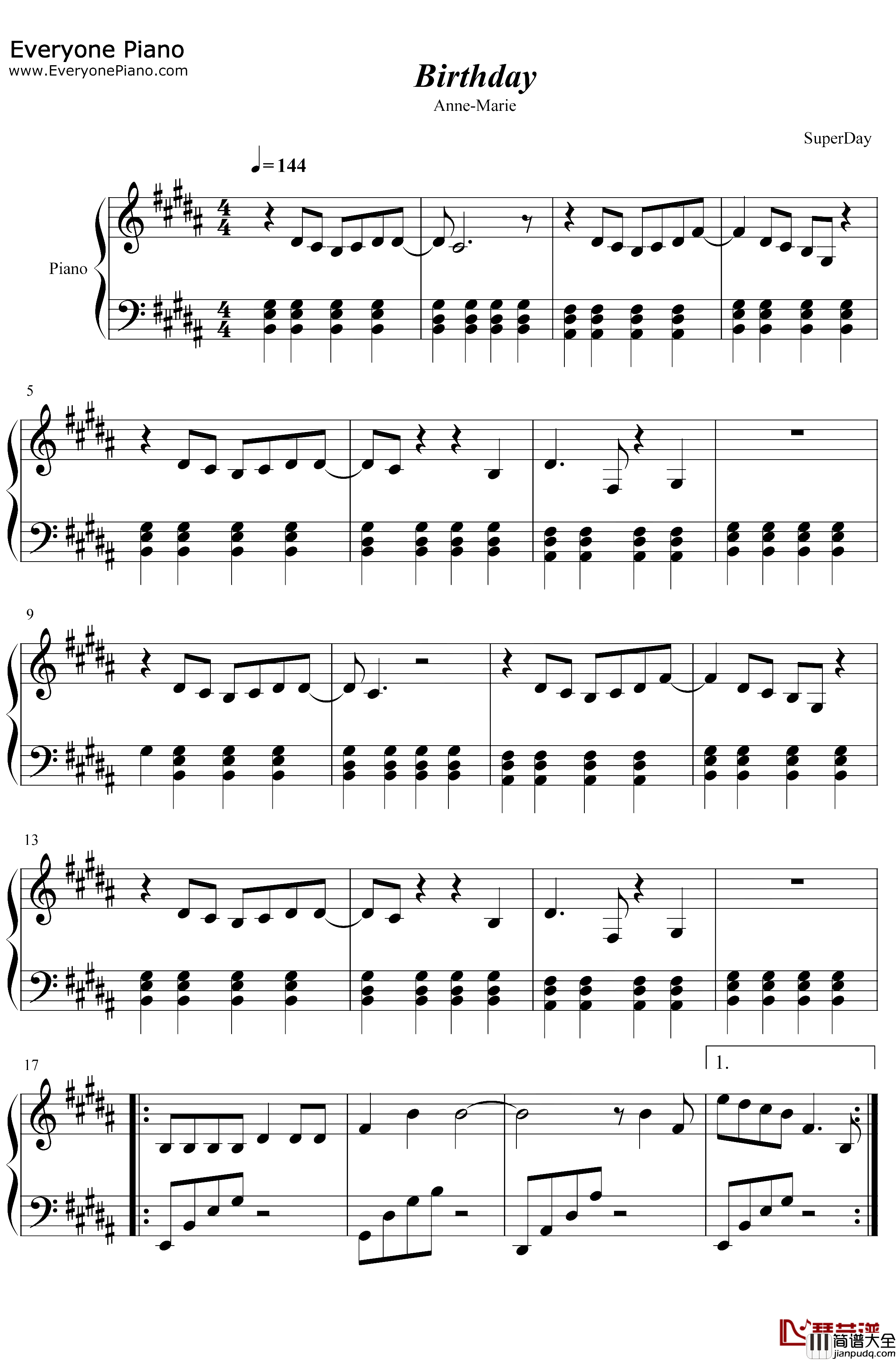 Birthday钢琴谱_Anne_Marie_Anne_Marie
