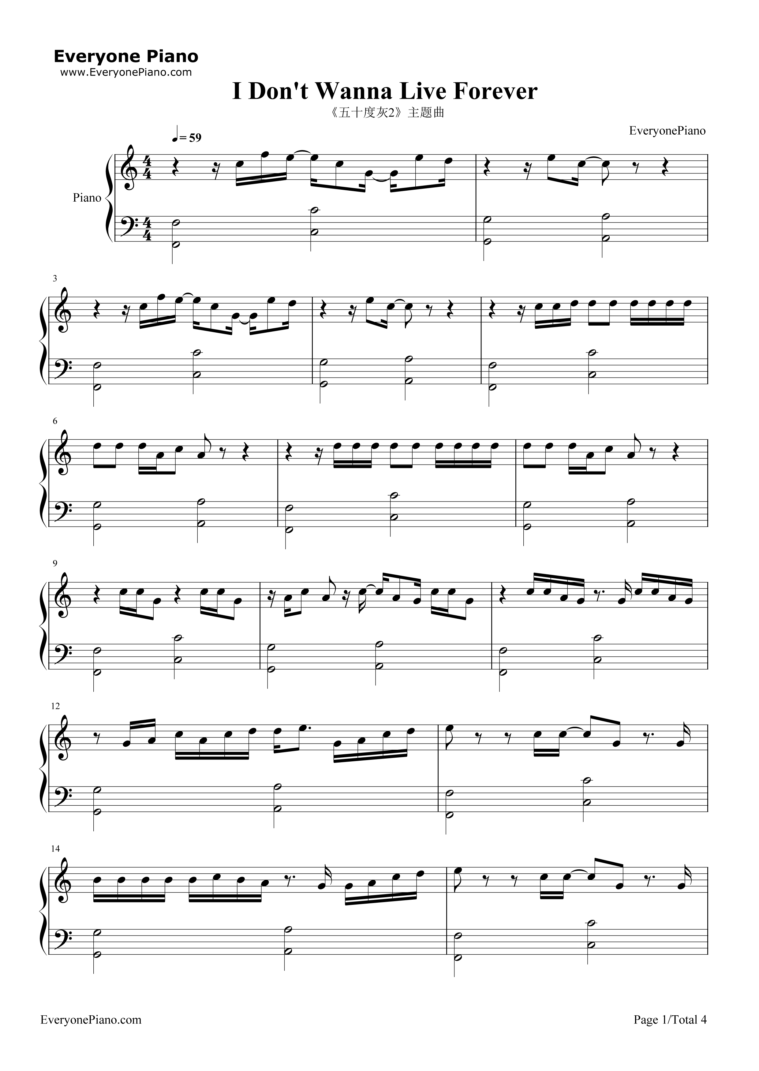 I Don't Wanna Live Forever钢琴谱_Zayn_Malik_Taylor_Swift