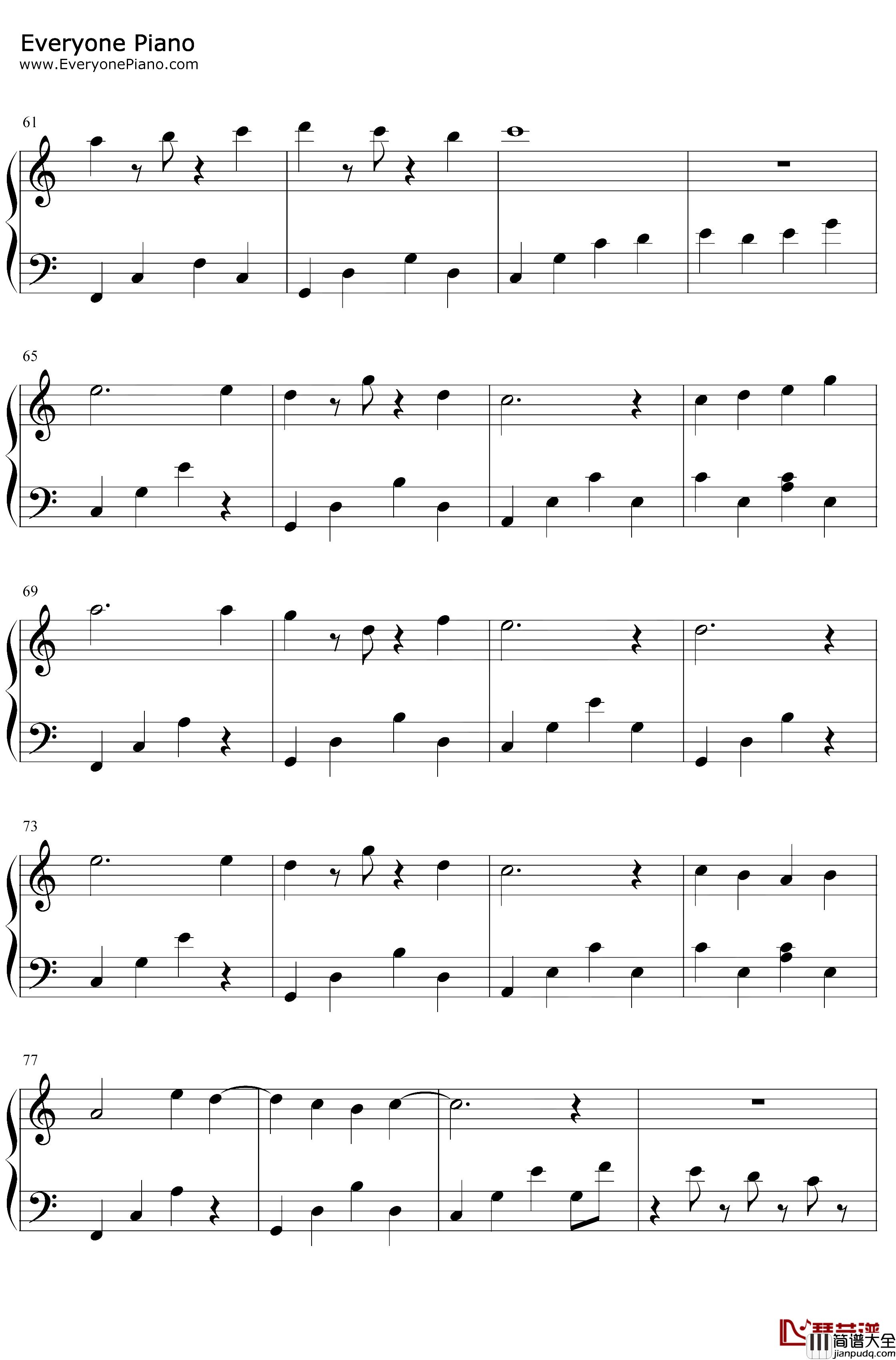 对我来说只有你钢琴谱_甘雨_唯美轻音乐