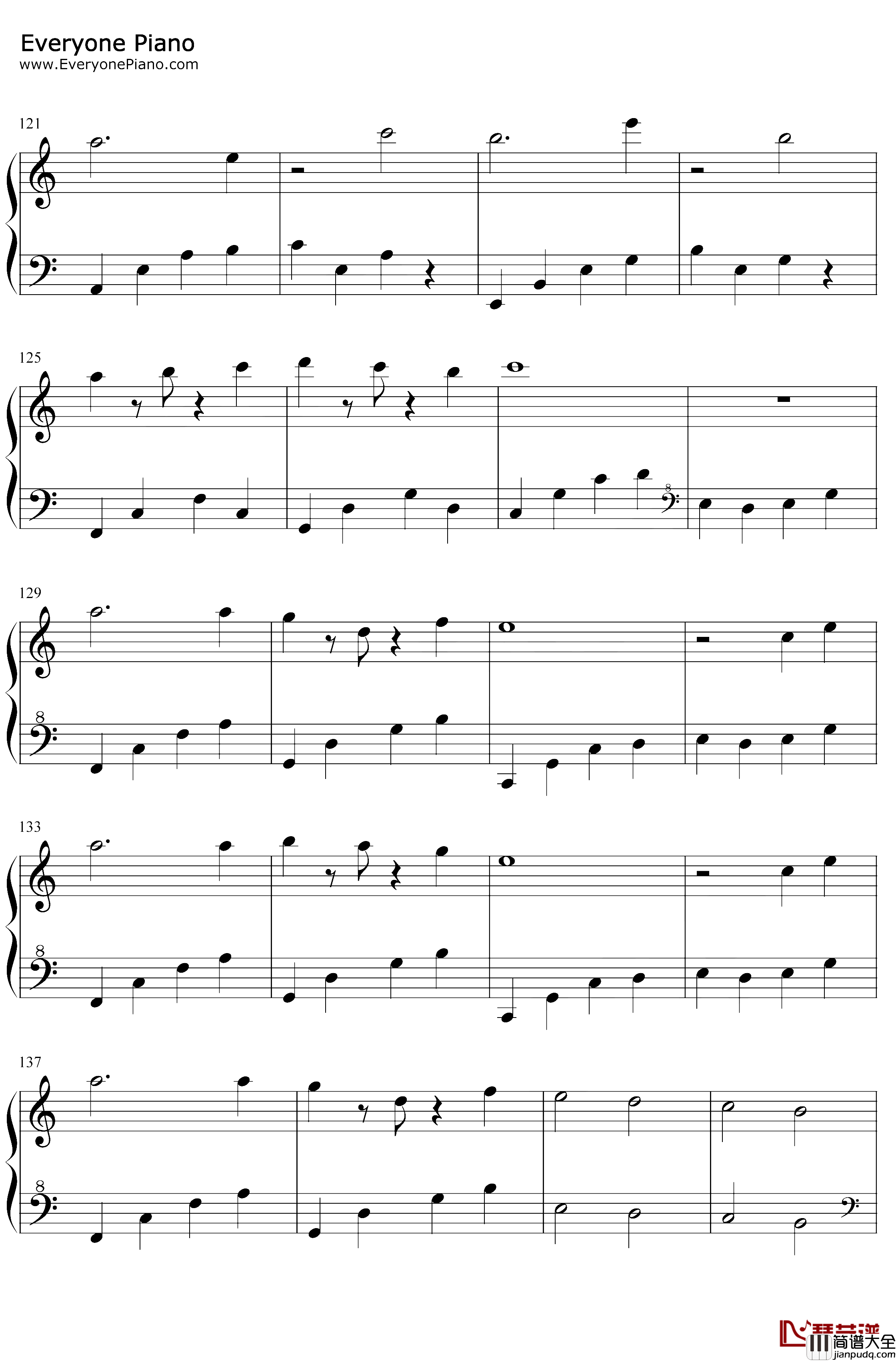 对我来说只有你钢琴谱_甘雨_唯美轻音乐