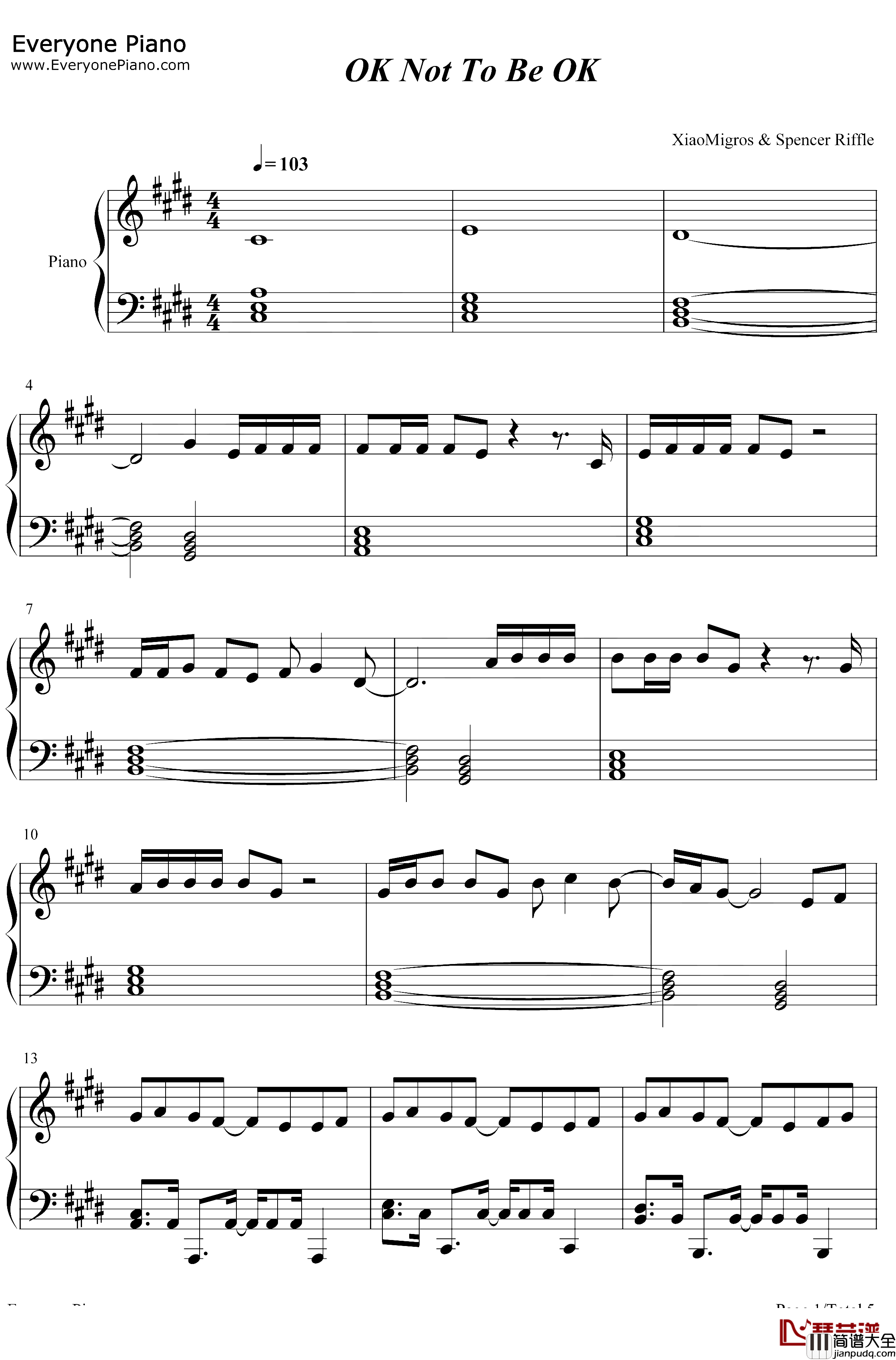 OK_Not_To_Be_OK钢琴谱_MarshmelloDemiLovato_MarshmelloftDemiLovato