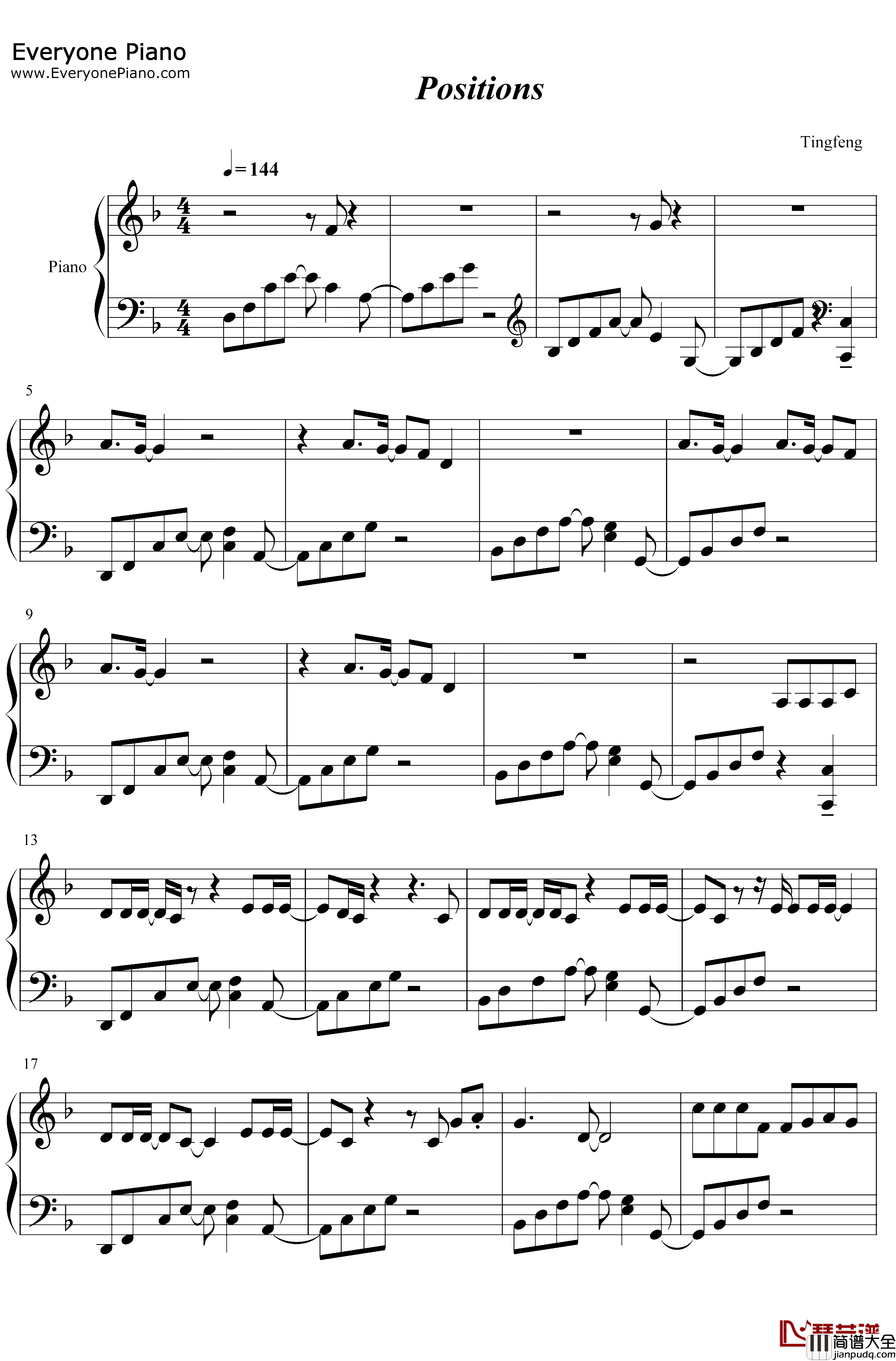 Positions钢琴谱_ArianaGrande_ArianaGrande