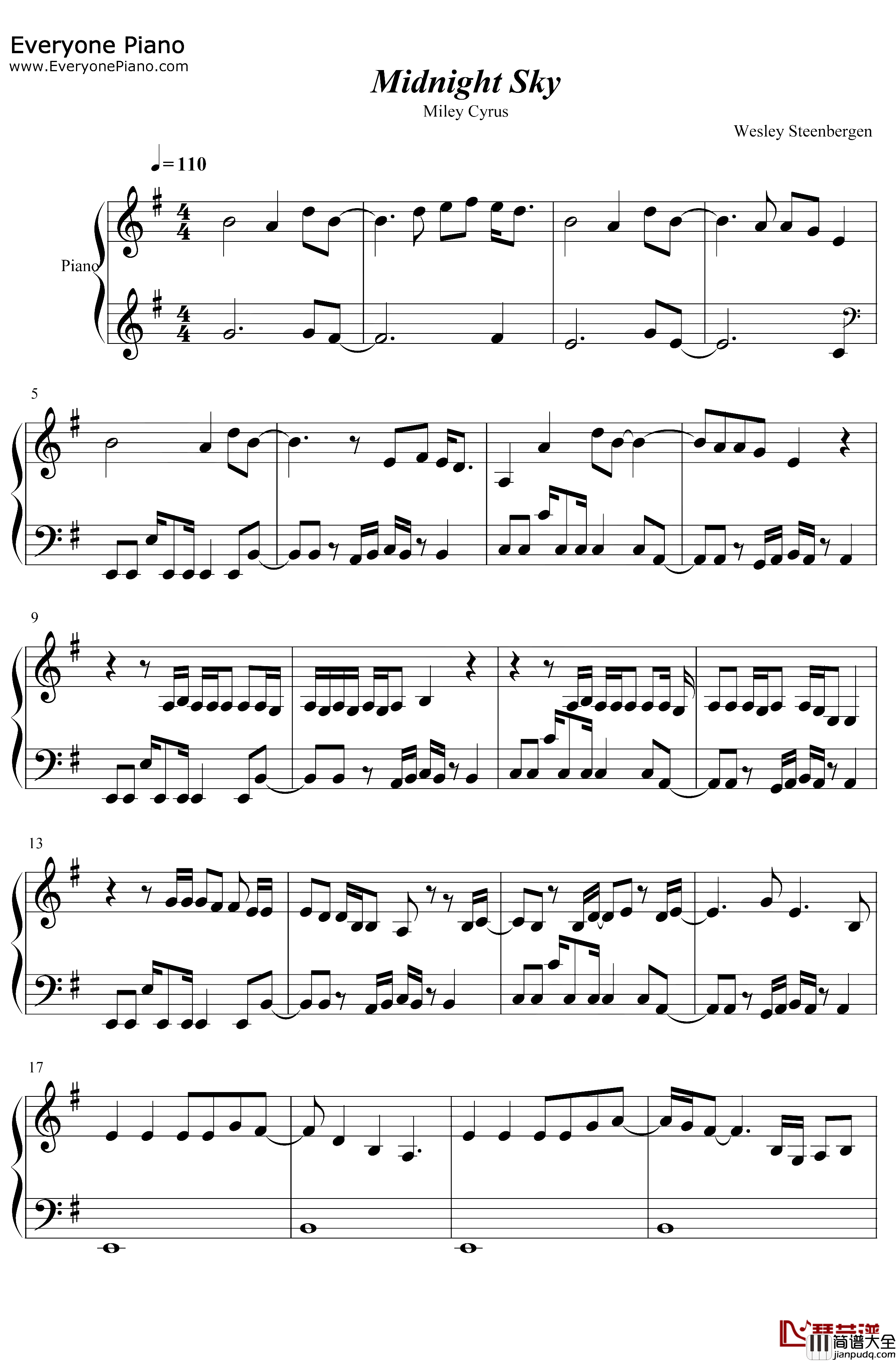 Midnight_Sky钢琴谱_MileyCyrus_MileyCyrus