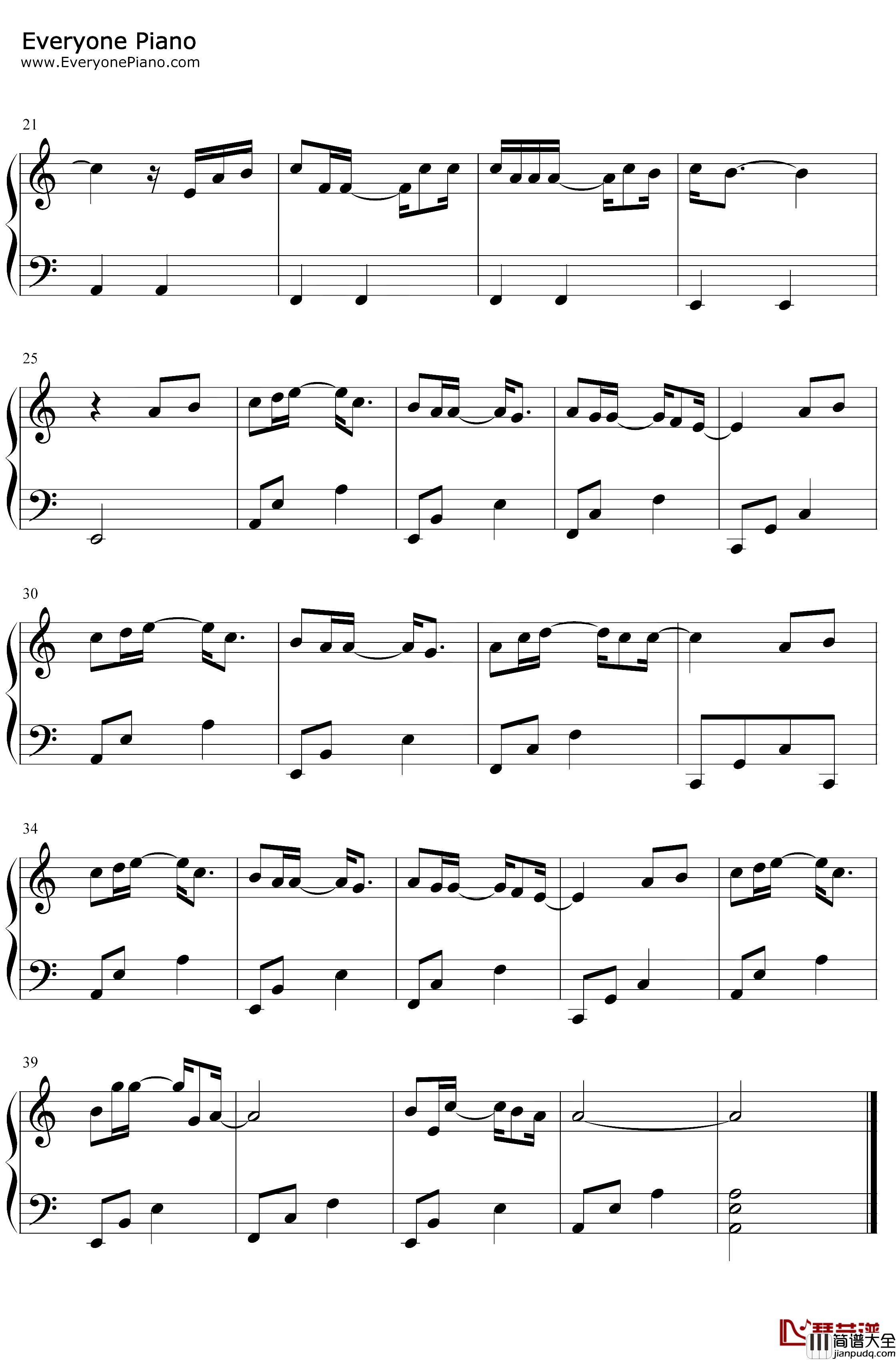 不分手的恋爱钢琴谱_汪苏泷_C调简单版