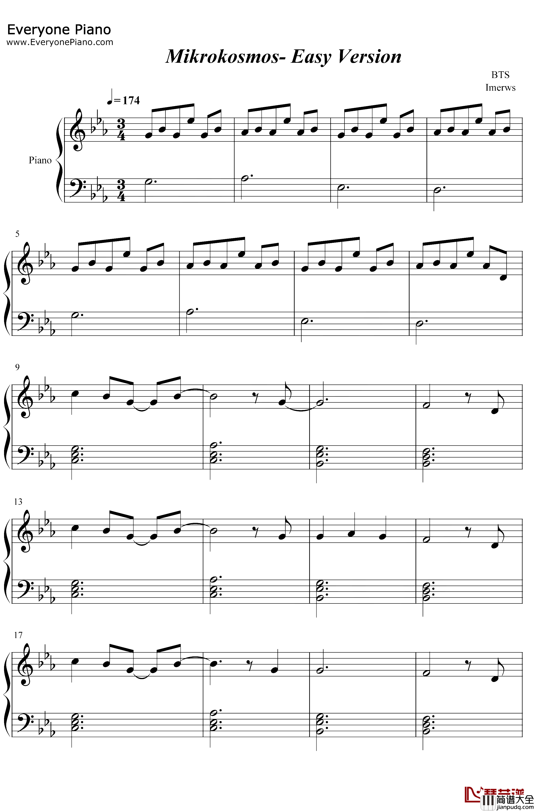 Mikrokosmos钢琴谱_防弹少年团_防弹少年团