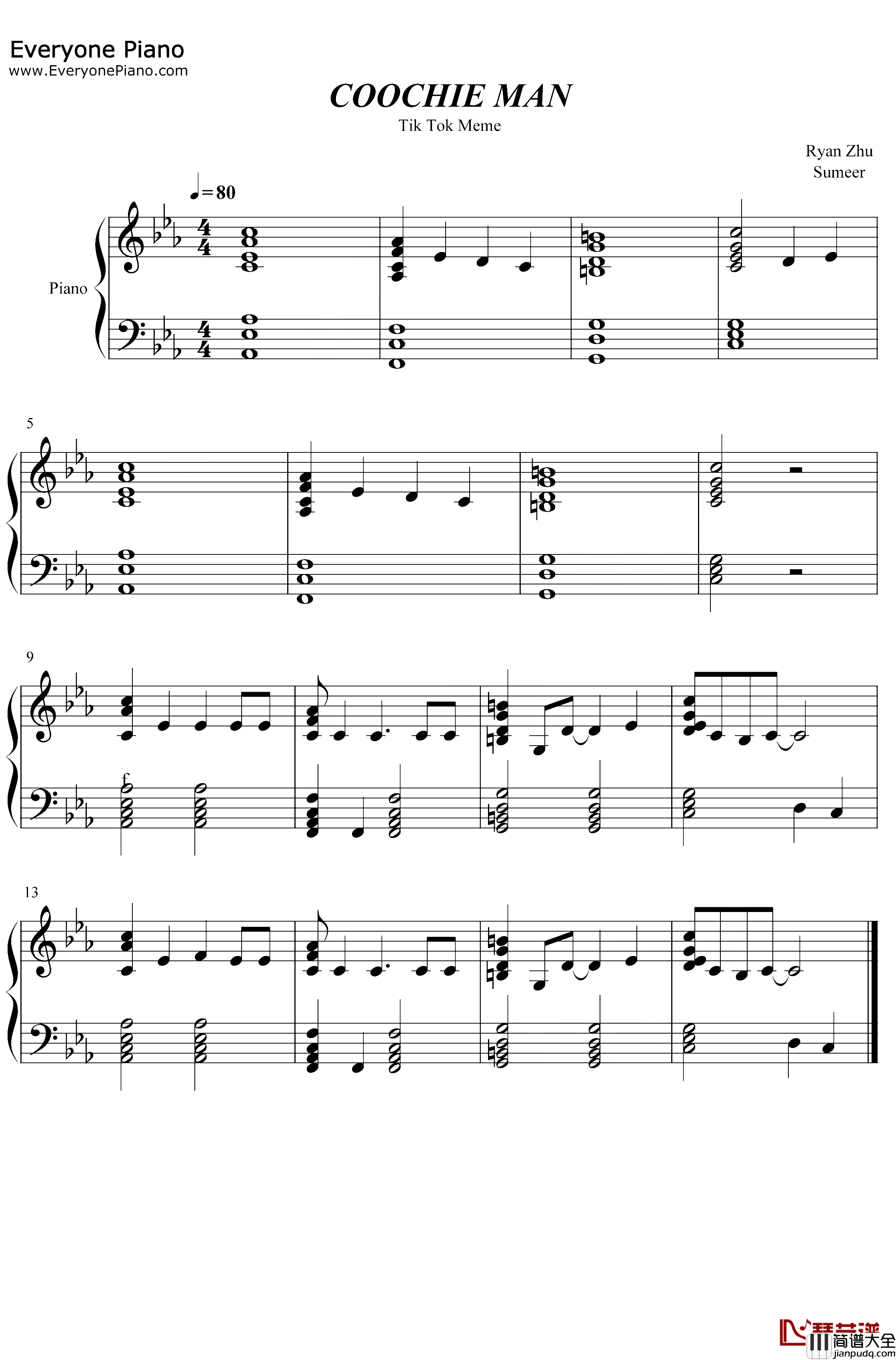 COOCHIE_MAN钢琴谱_Coolio_抖音Meme
