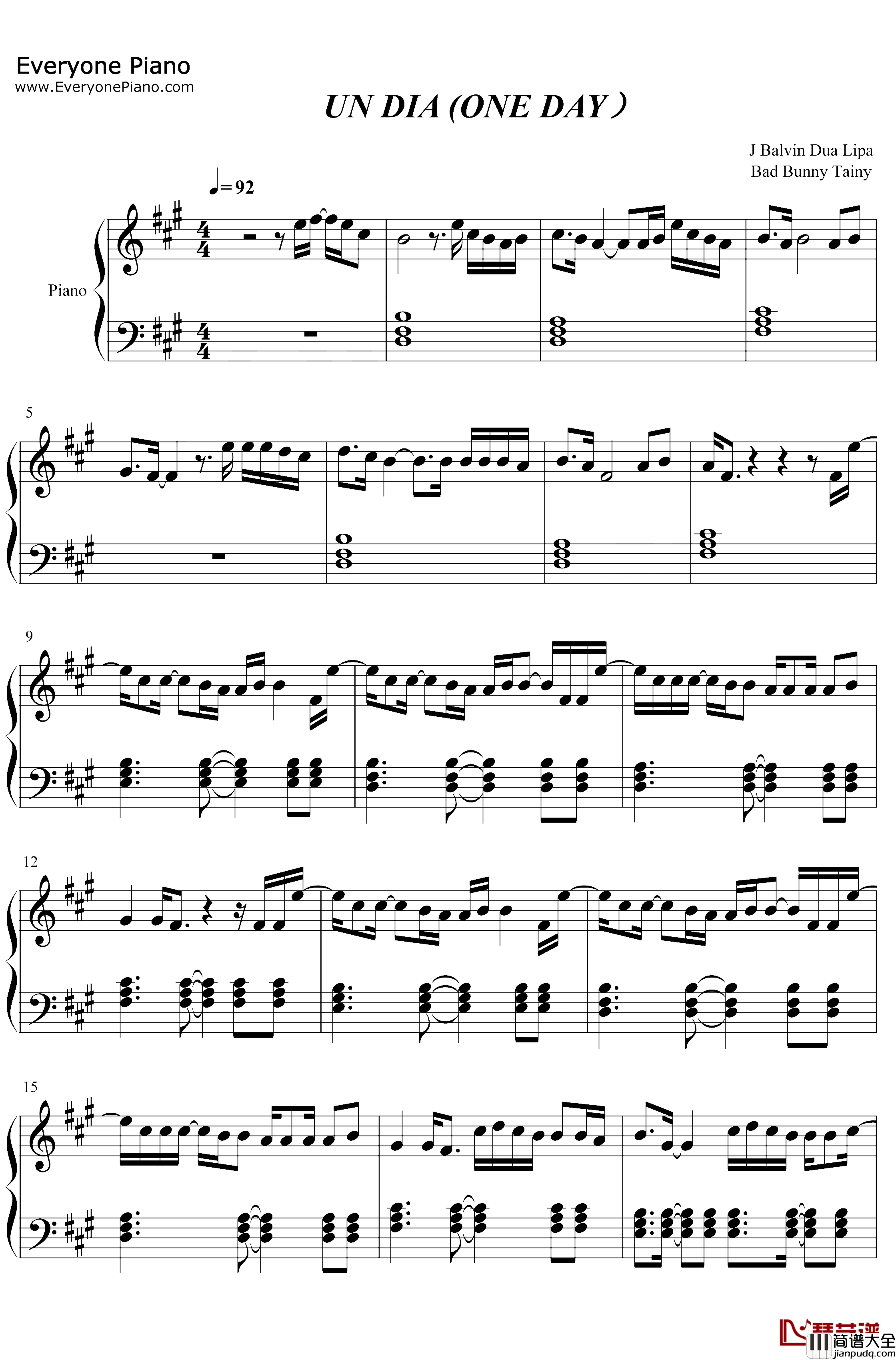 Un_Dia_One_Day钢琴谱_JBalvinDuaLipaBadBunnyTainy_UnDiaOneDay