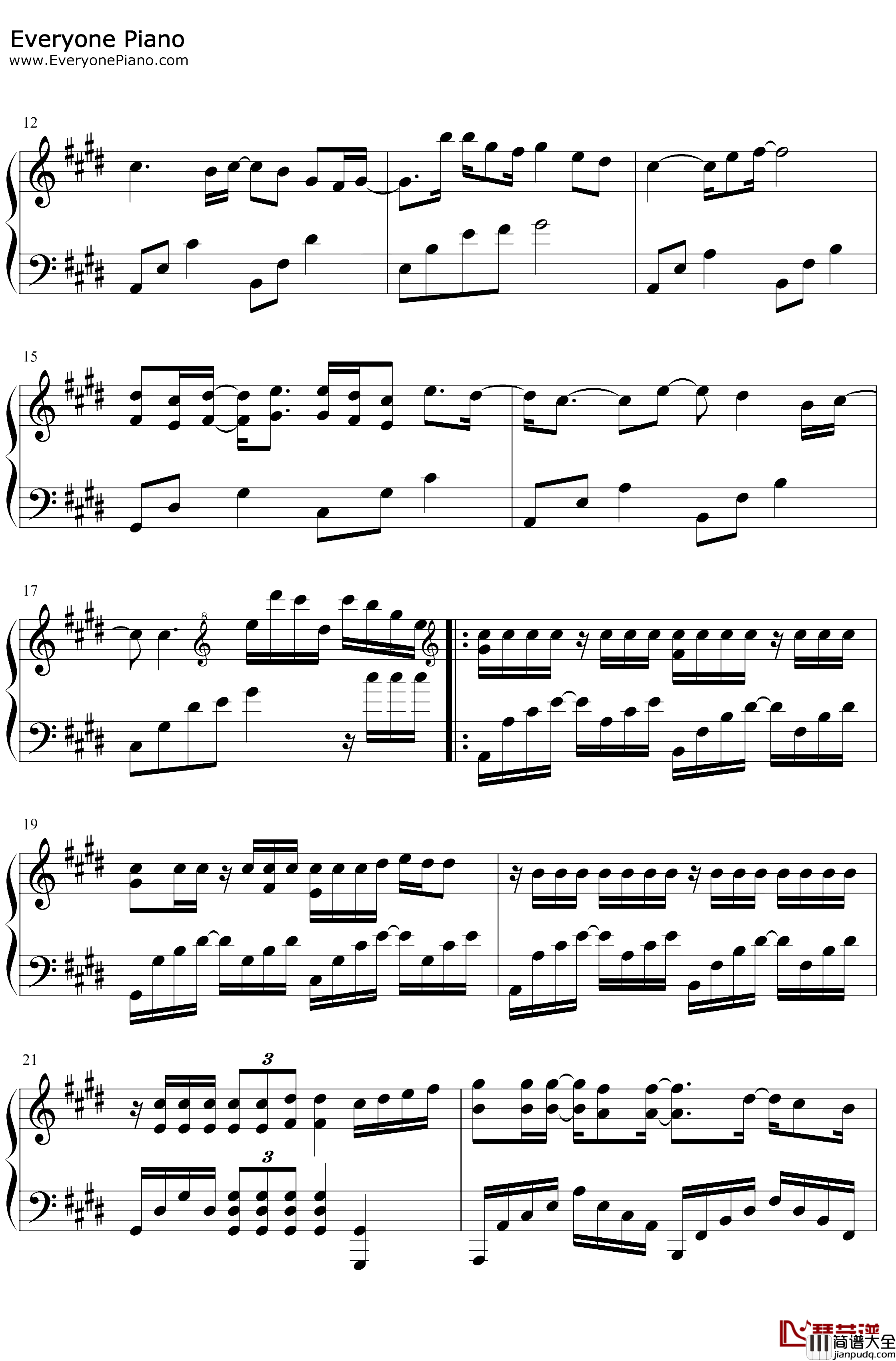 天下钢琴谱_张杰_完美版