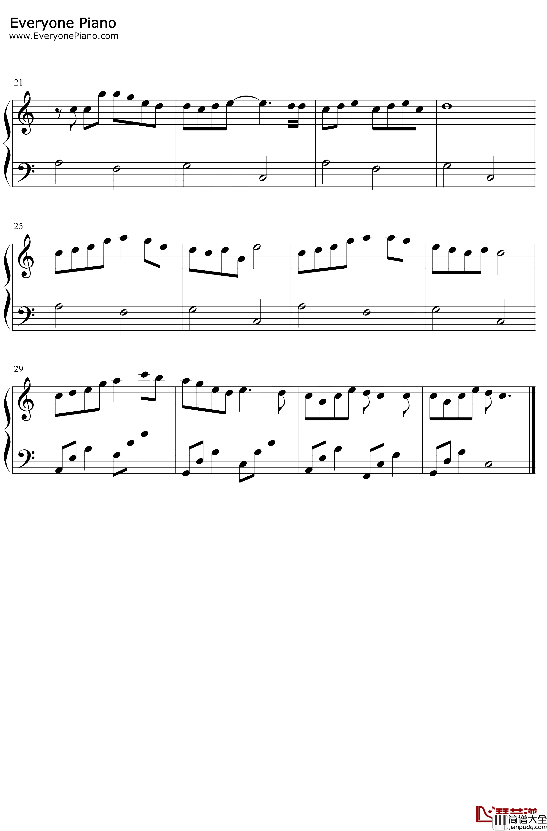 给未来钢琴谱_李现_C调简单版