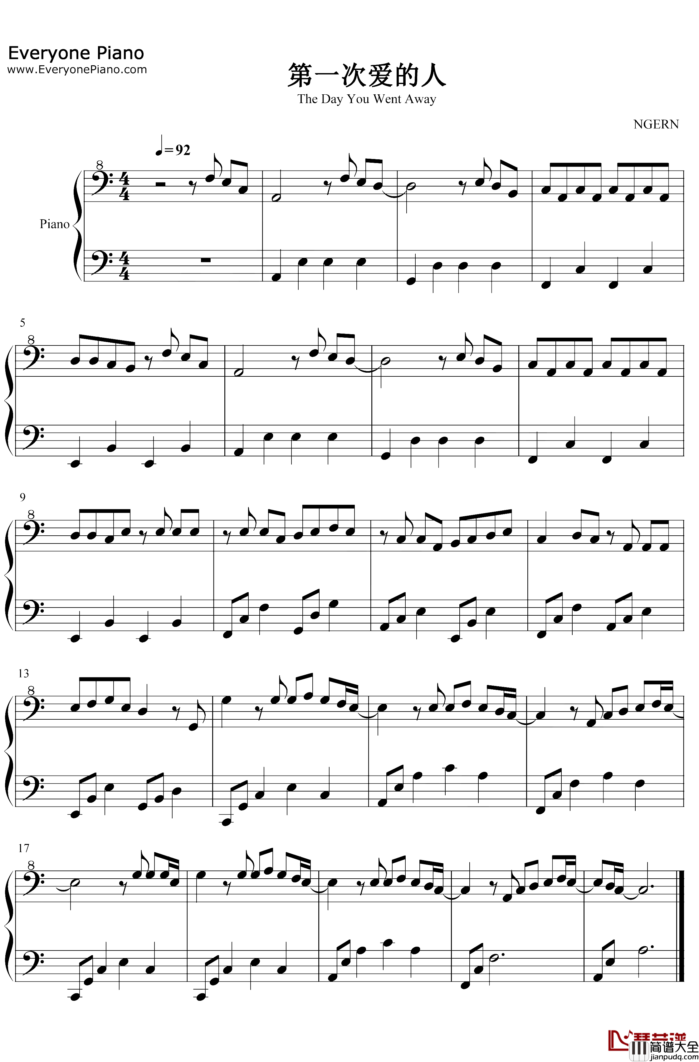 第一次爱的人钢琴谱_王心凌M2M_C调简单版_TheDayYouWentAway