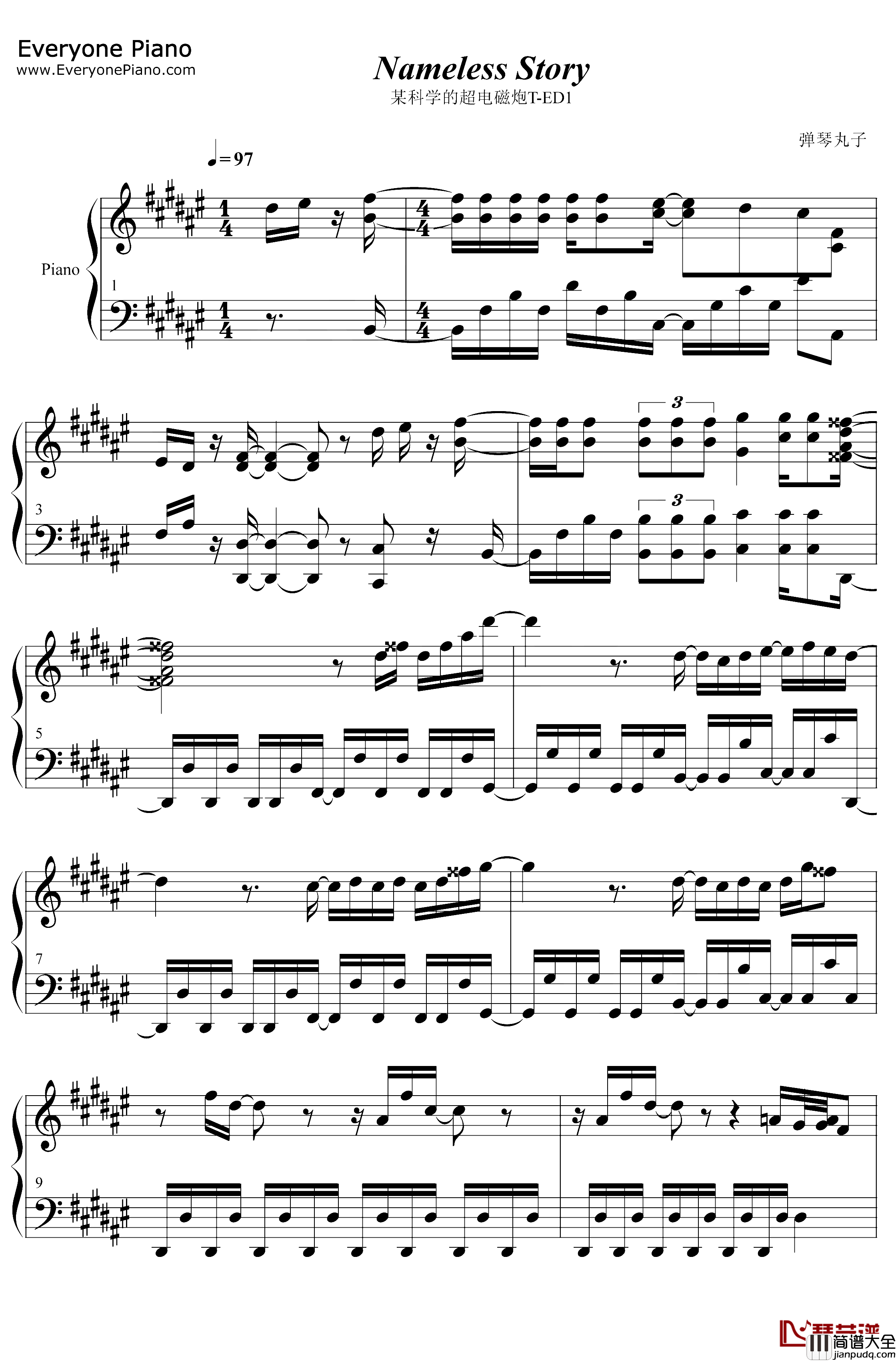 Nameless_Story钢琴谱_岸田教团_THE明星Rockets_某科学的超电磁炮TED