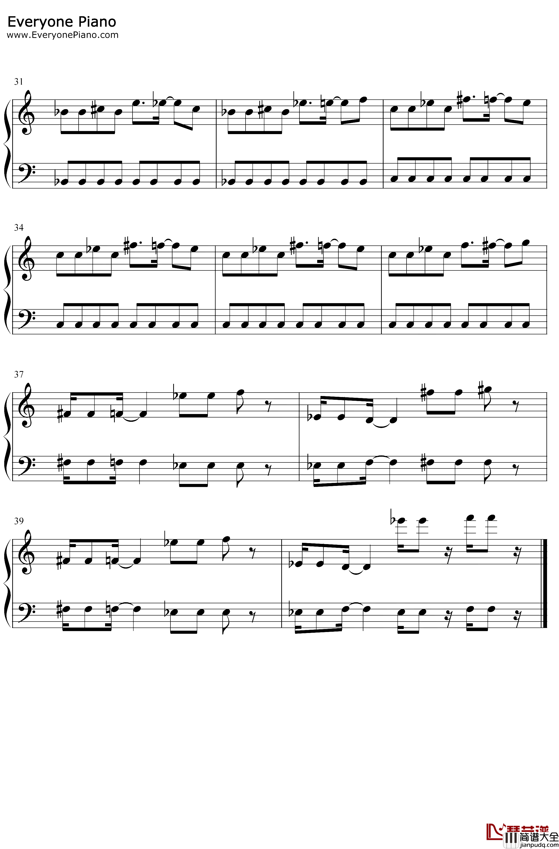 魂斗罗第二关与第四关背景音乐钢琴谱_Konami_魂斗罗第二关与第四关背景音乐