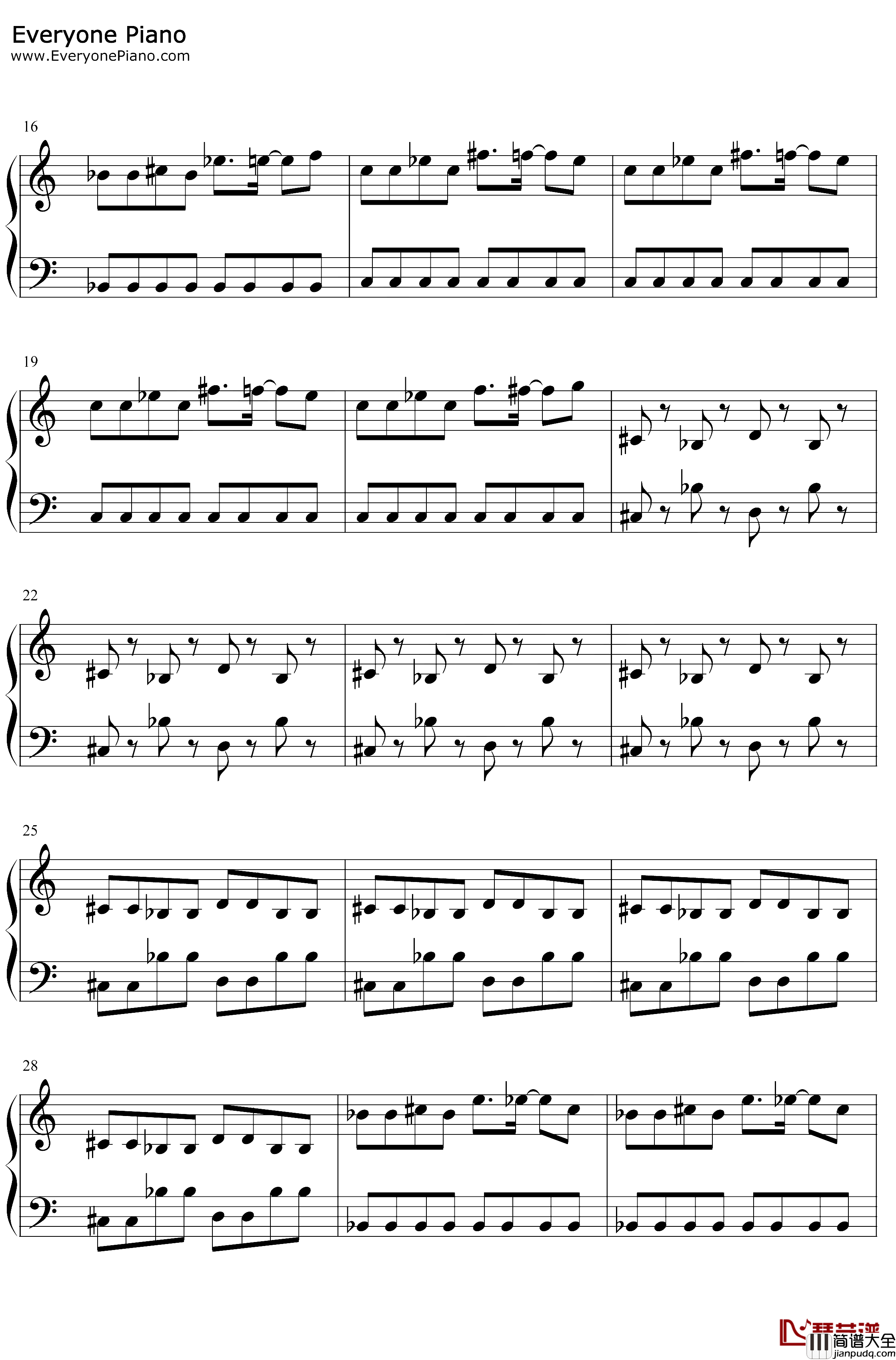 魂斗罗第二关与第四关背景音乐钢琴谱_Konami_魂斗罗第二关与第四关背景音乐