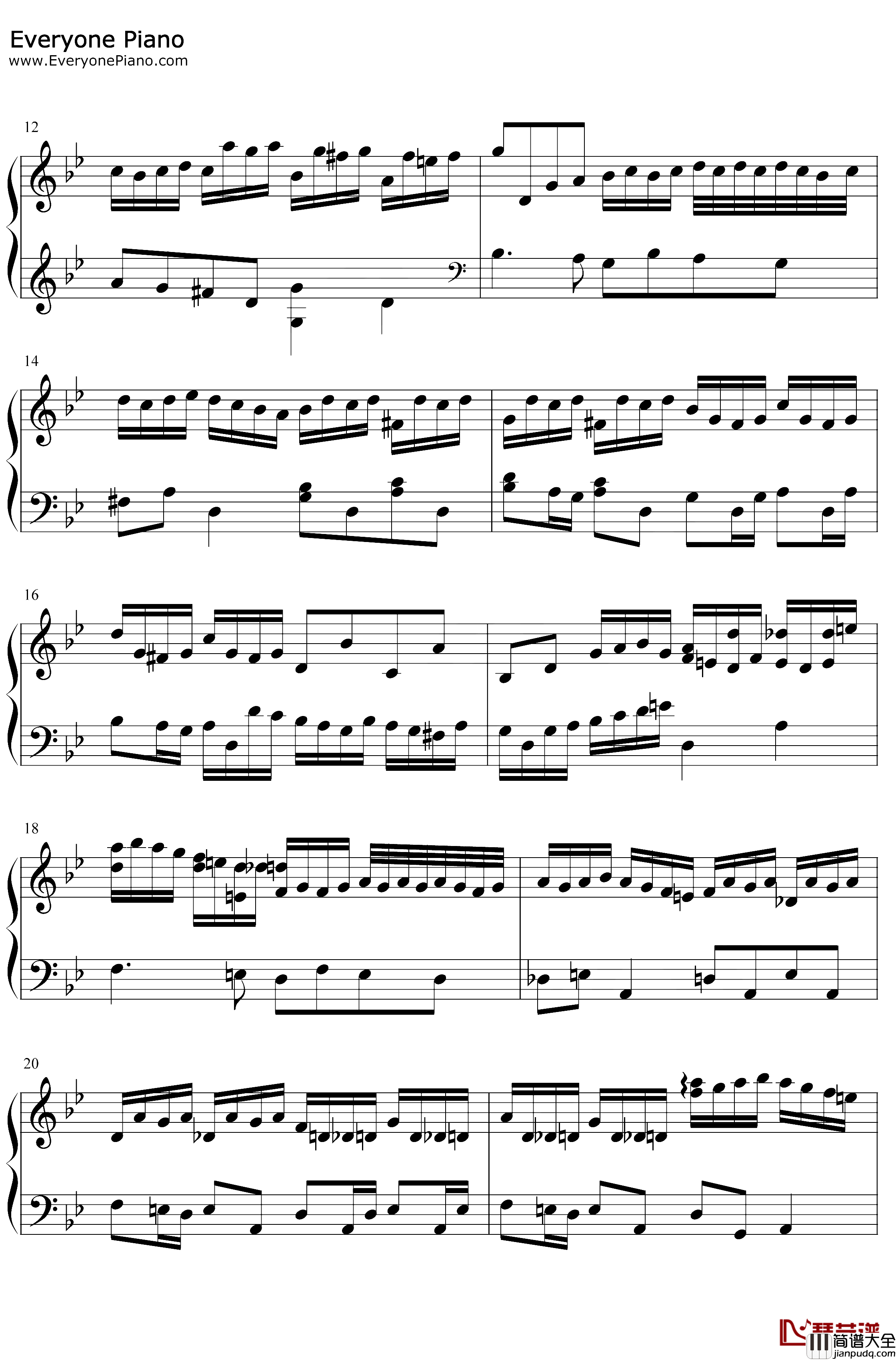 巴赫の赋格作品第578首钢琴谱_巴赫_巴赫の赋格作品第578首