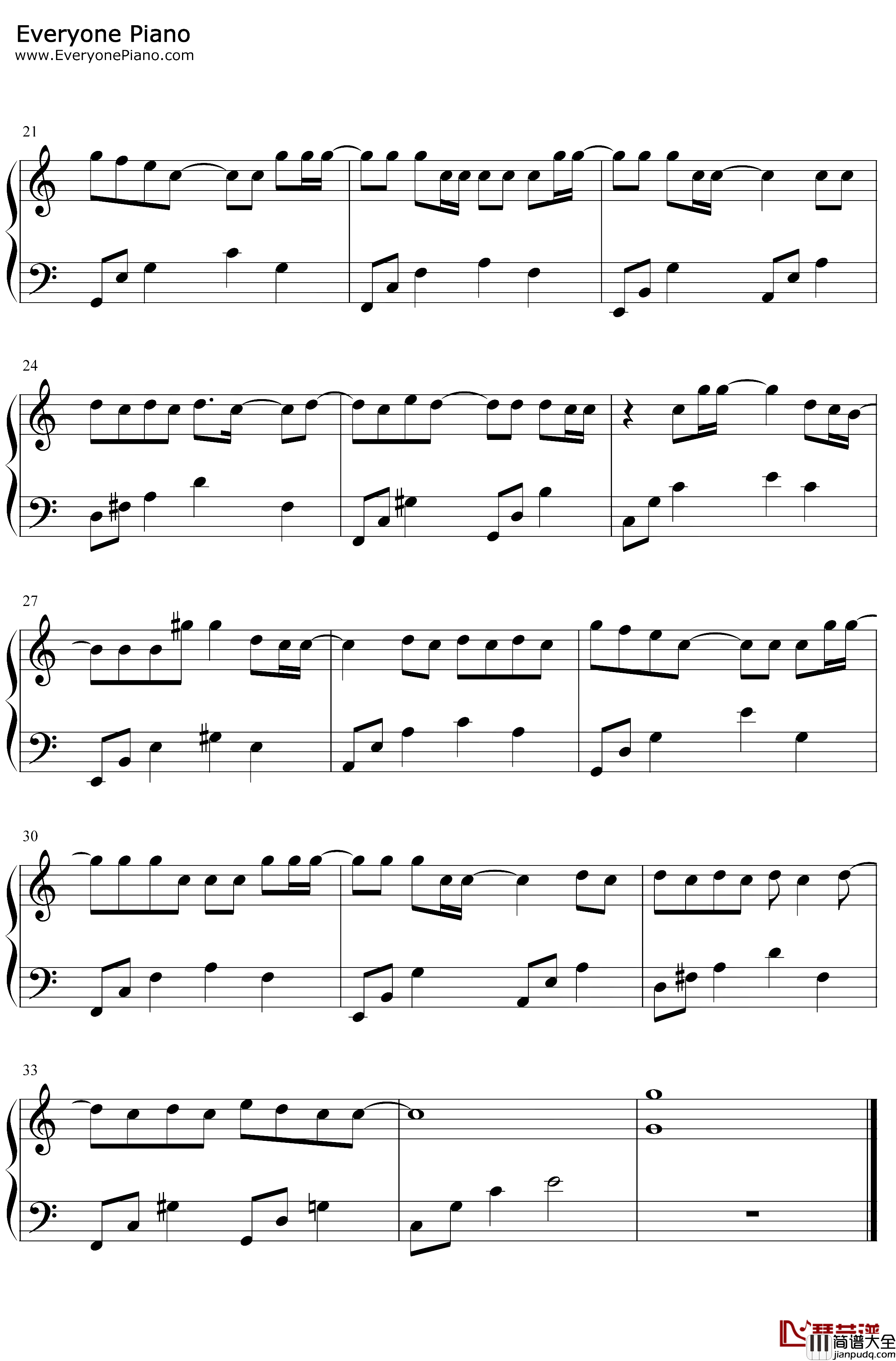 无名之辈钢琴谱_陈雪燃_C调简单版