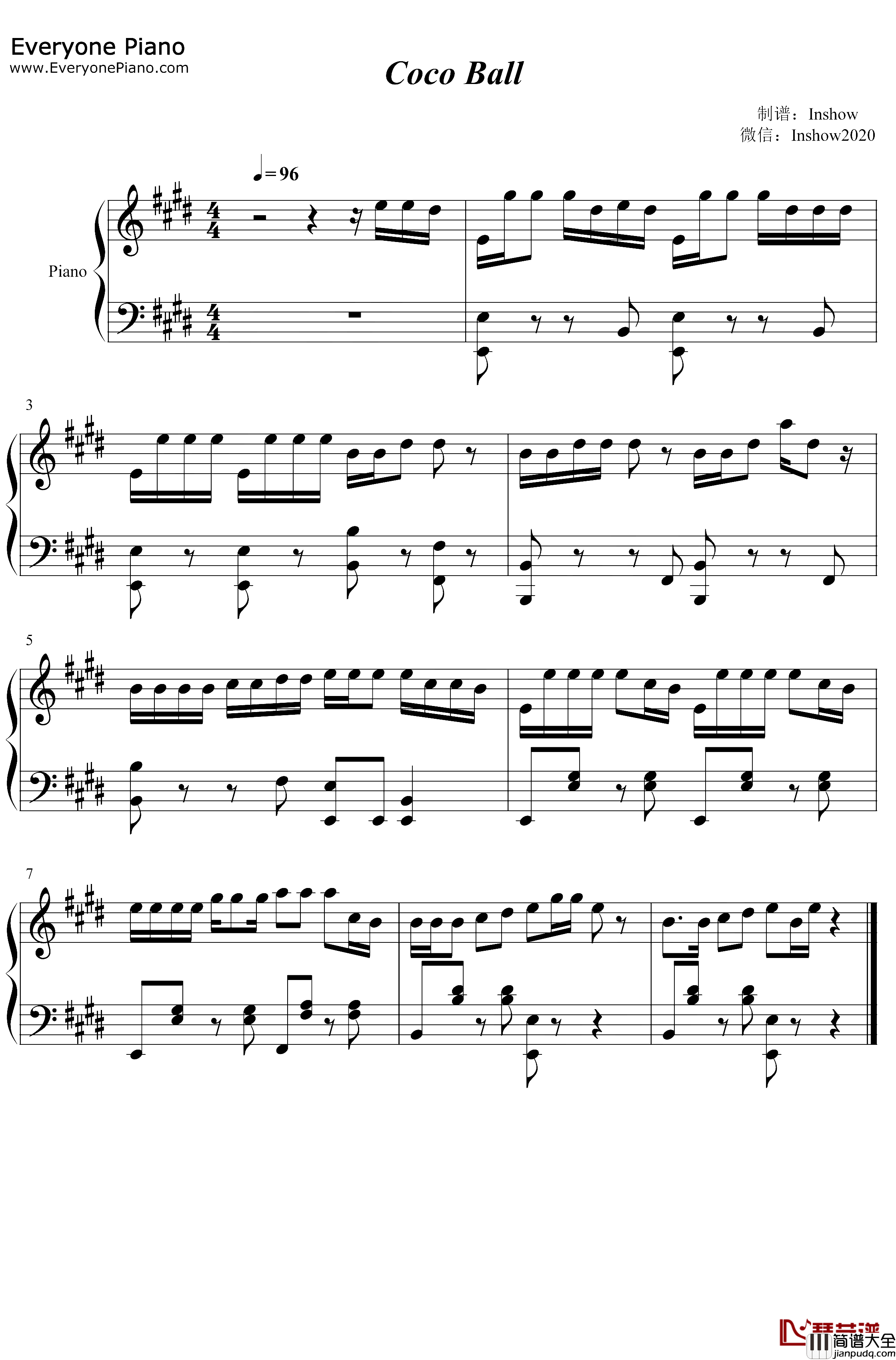 CocoBall钢琴谱_韩国群星_抖音热门BGM