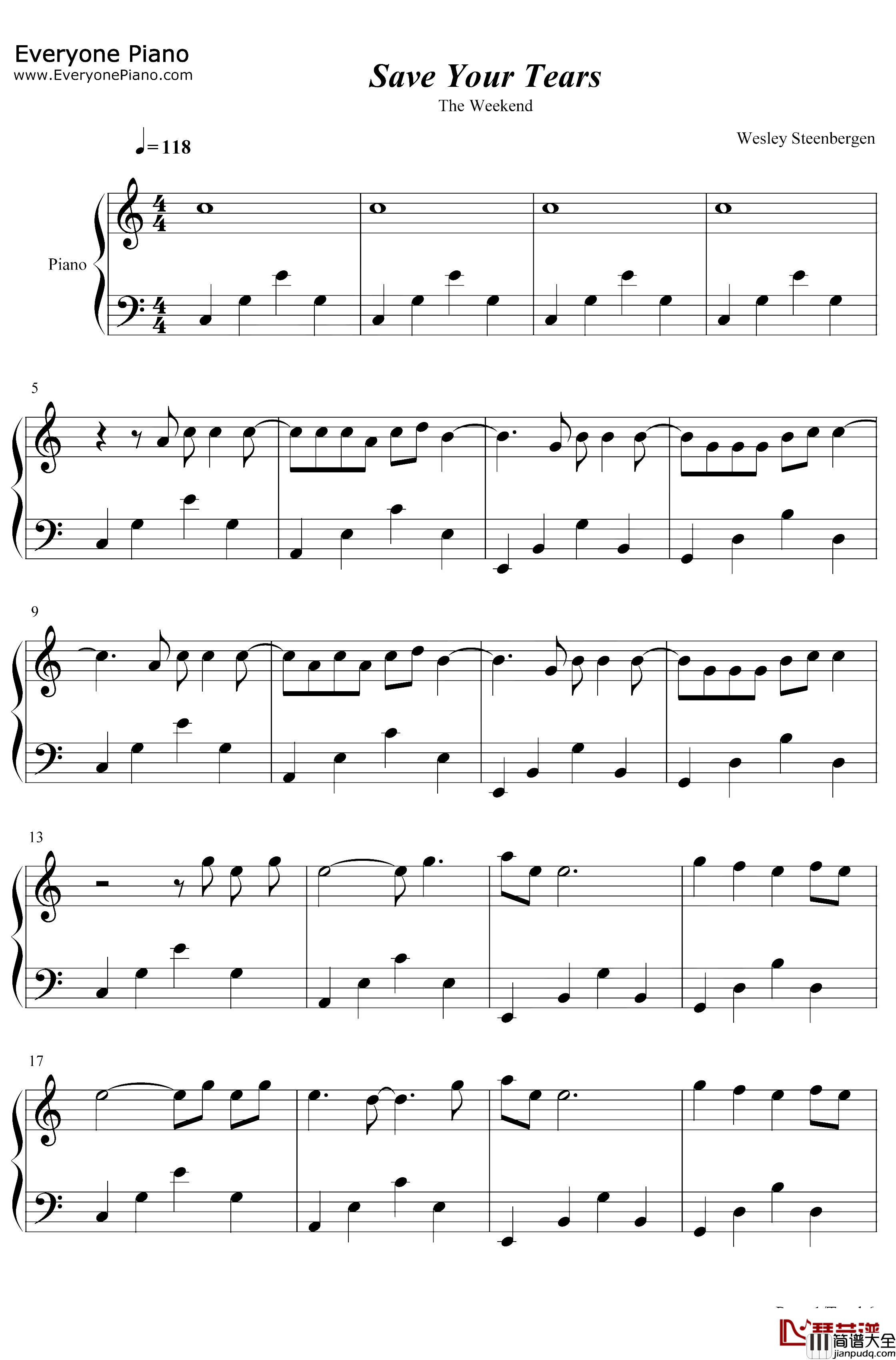 Save_Your_Tears钢琴谱_TheWeeknd_TheWeeknd