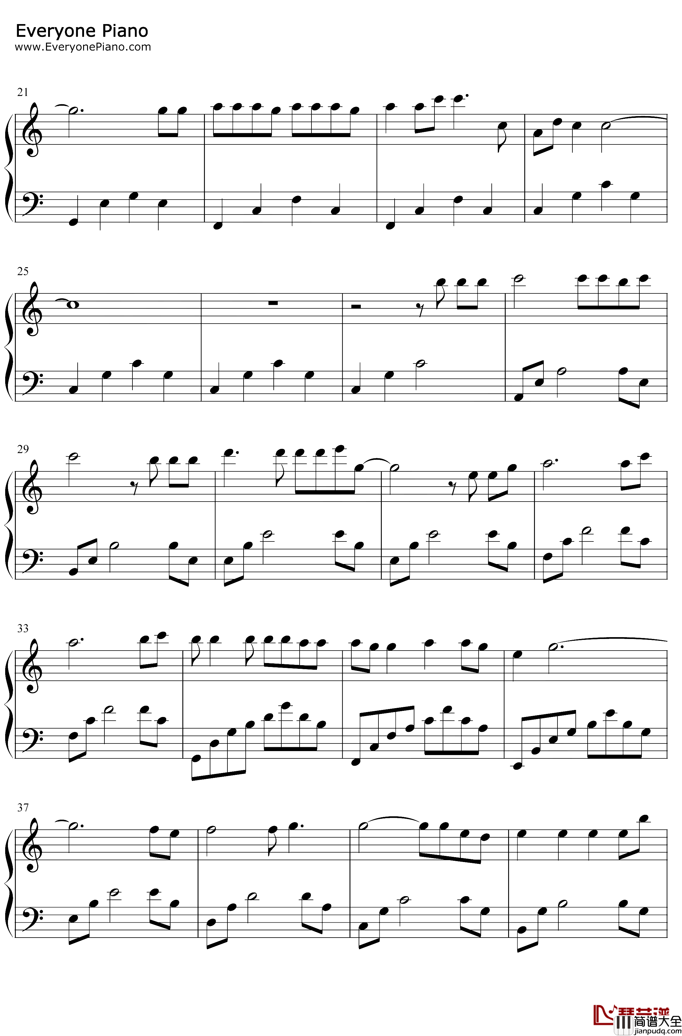 你是我的眼钢琴谱_萧煌奇_C调简单版