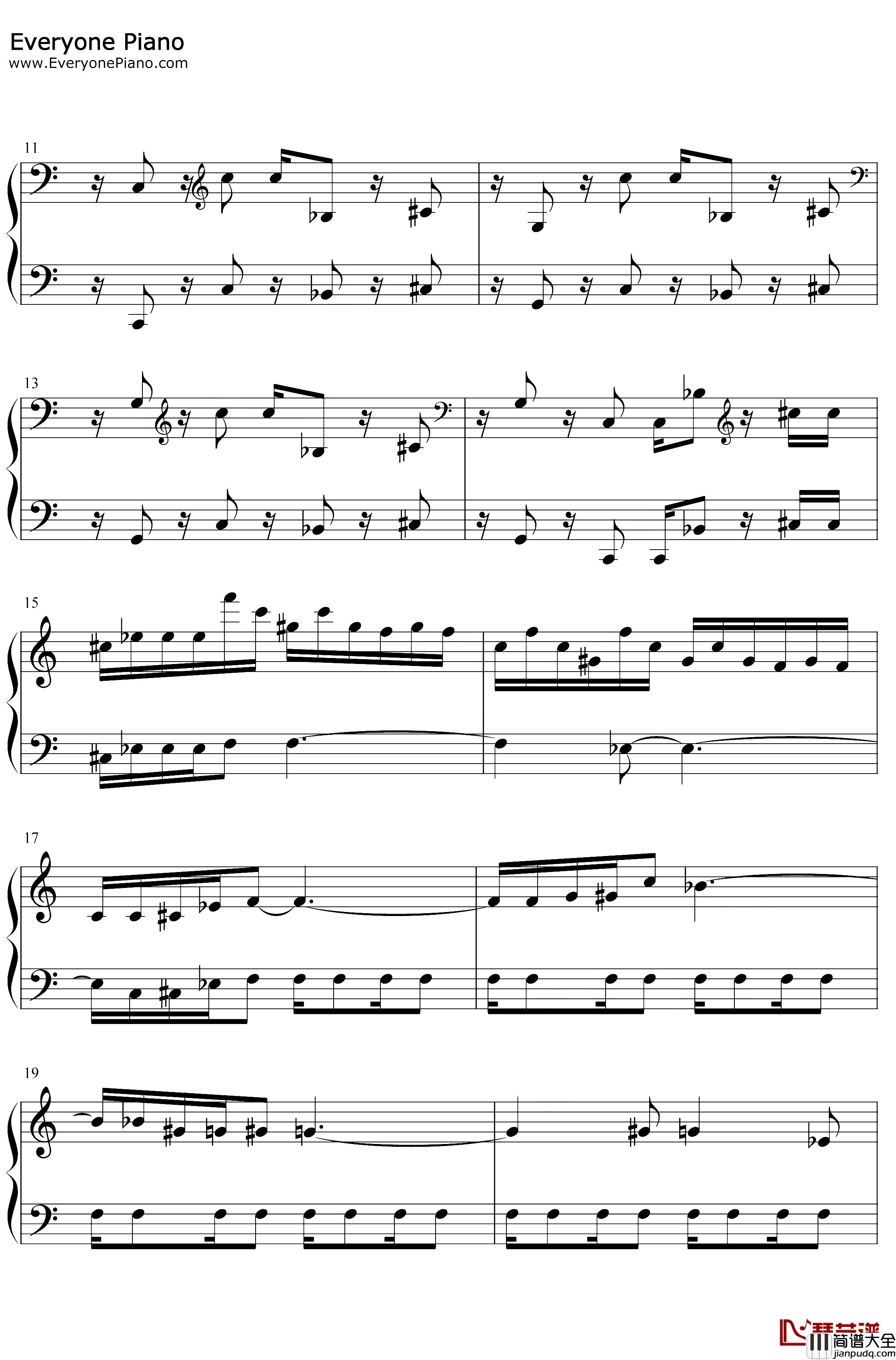 魂斗罗第六关背景音乐钢琴谱_Konami_魂斗罗第六关背景音乐