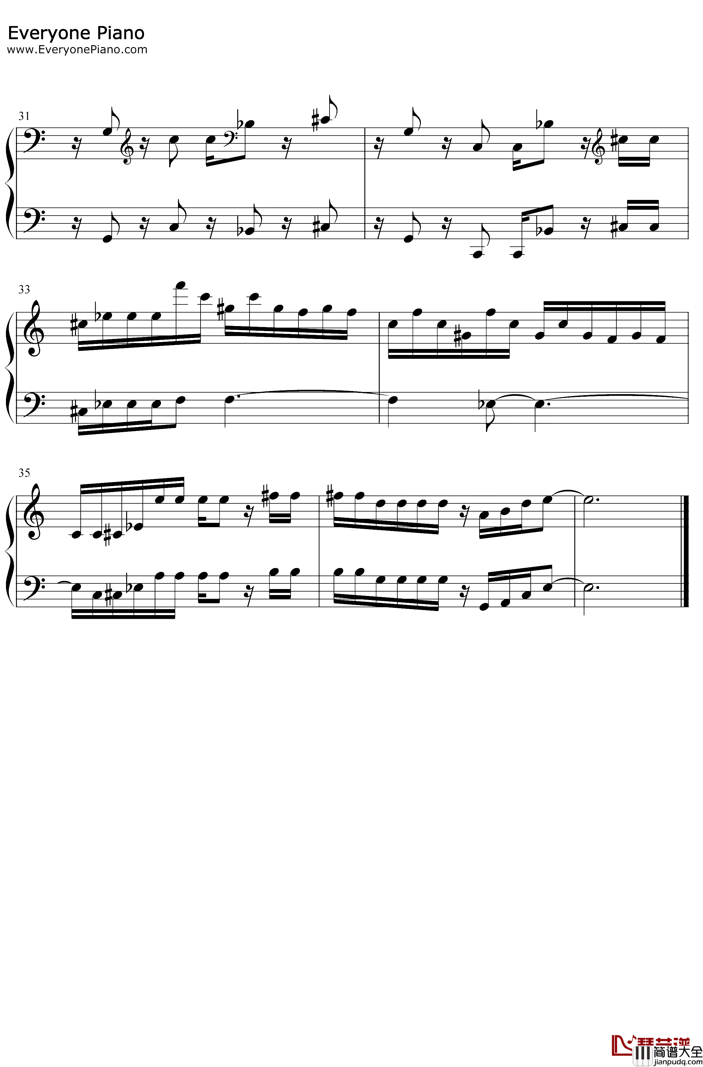 魂斗罗第六关背景音乐钢琴谱_Konami_魂斗罗第六关背景音乐