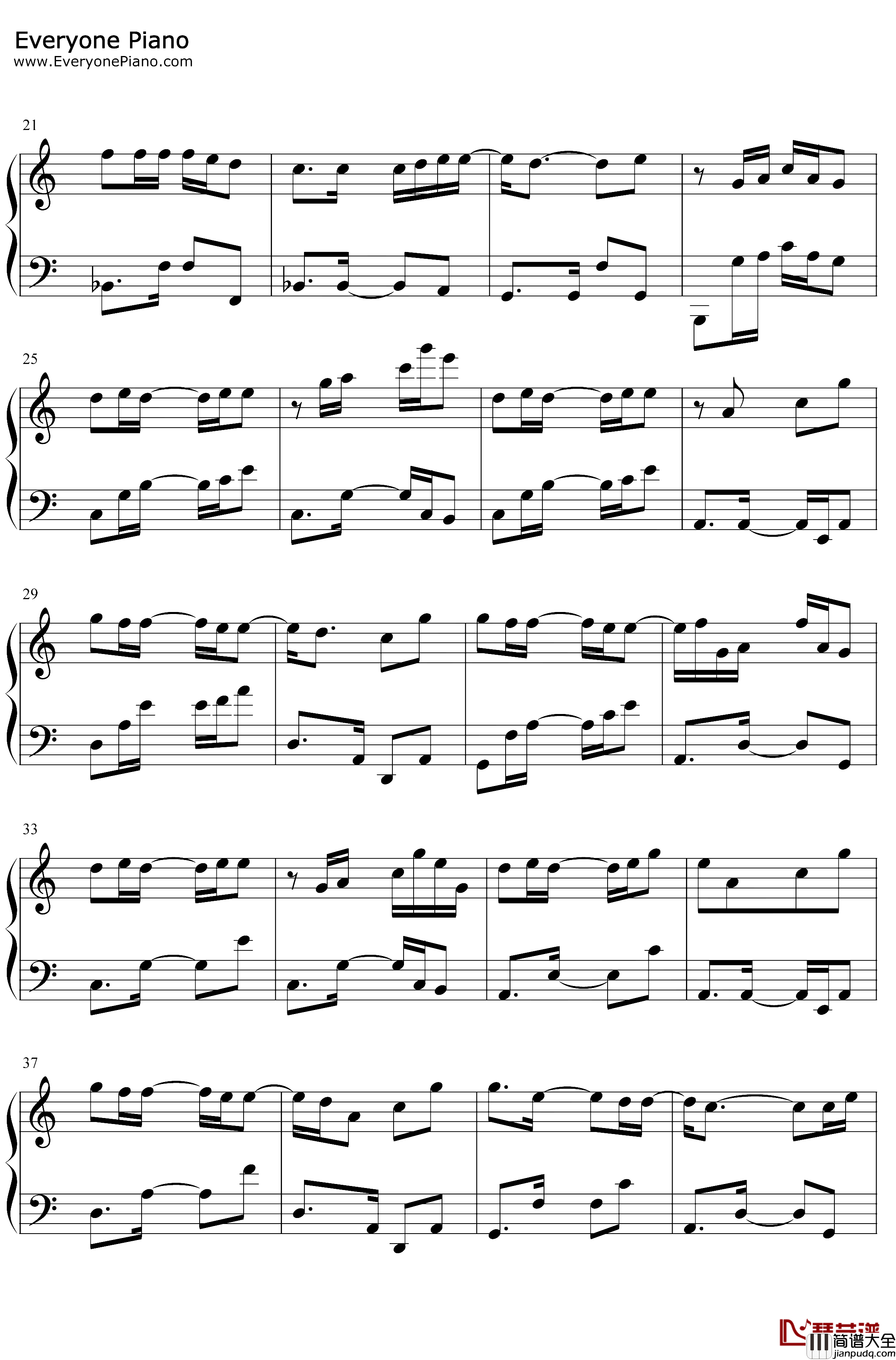 初雪钢琴谱_EXO_C调简单版_TheFirstSnow