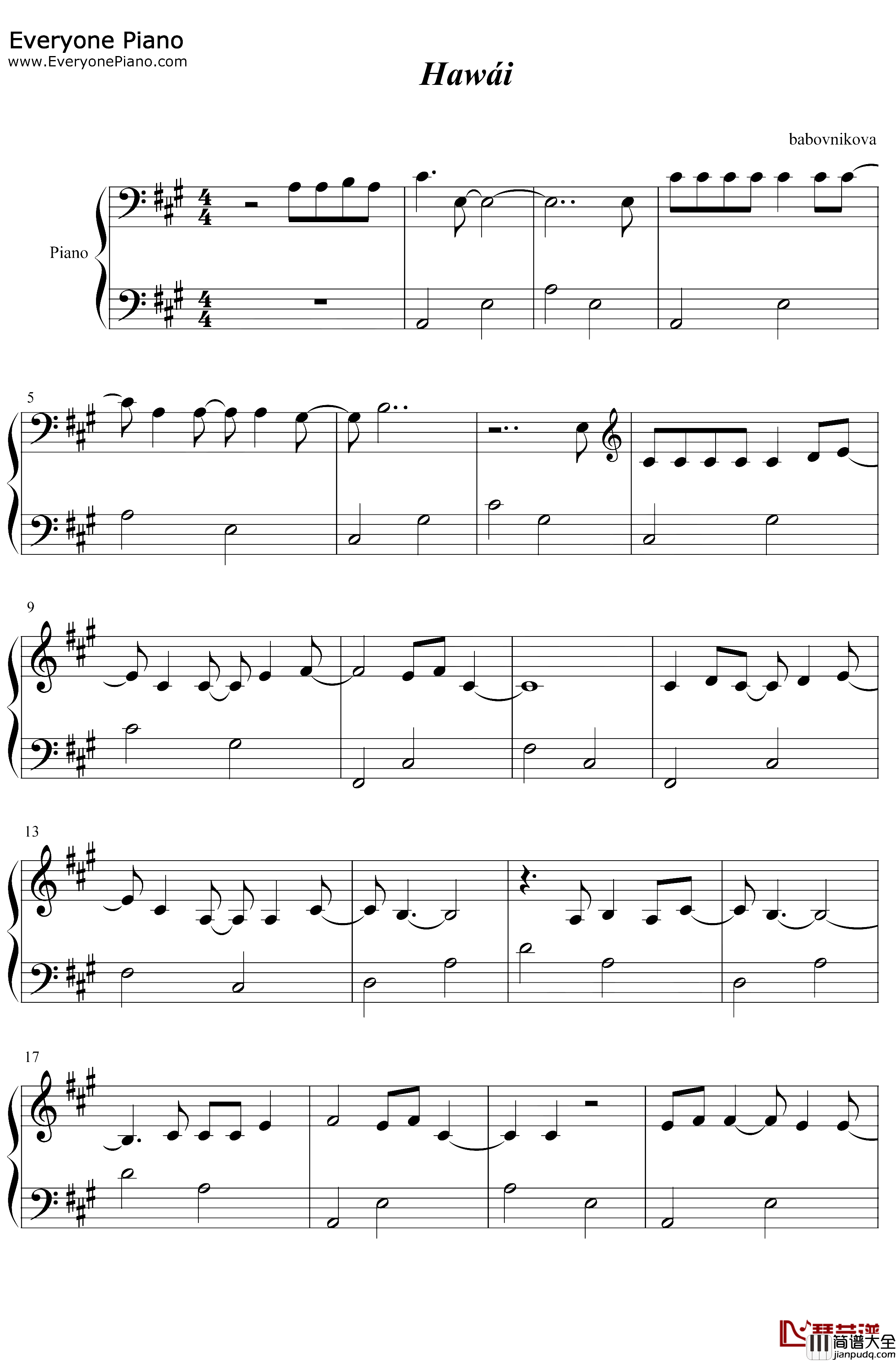 Hawái钢琴谱_MalumaTheWeeknd_Hawaii