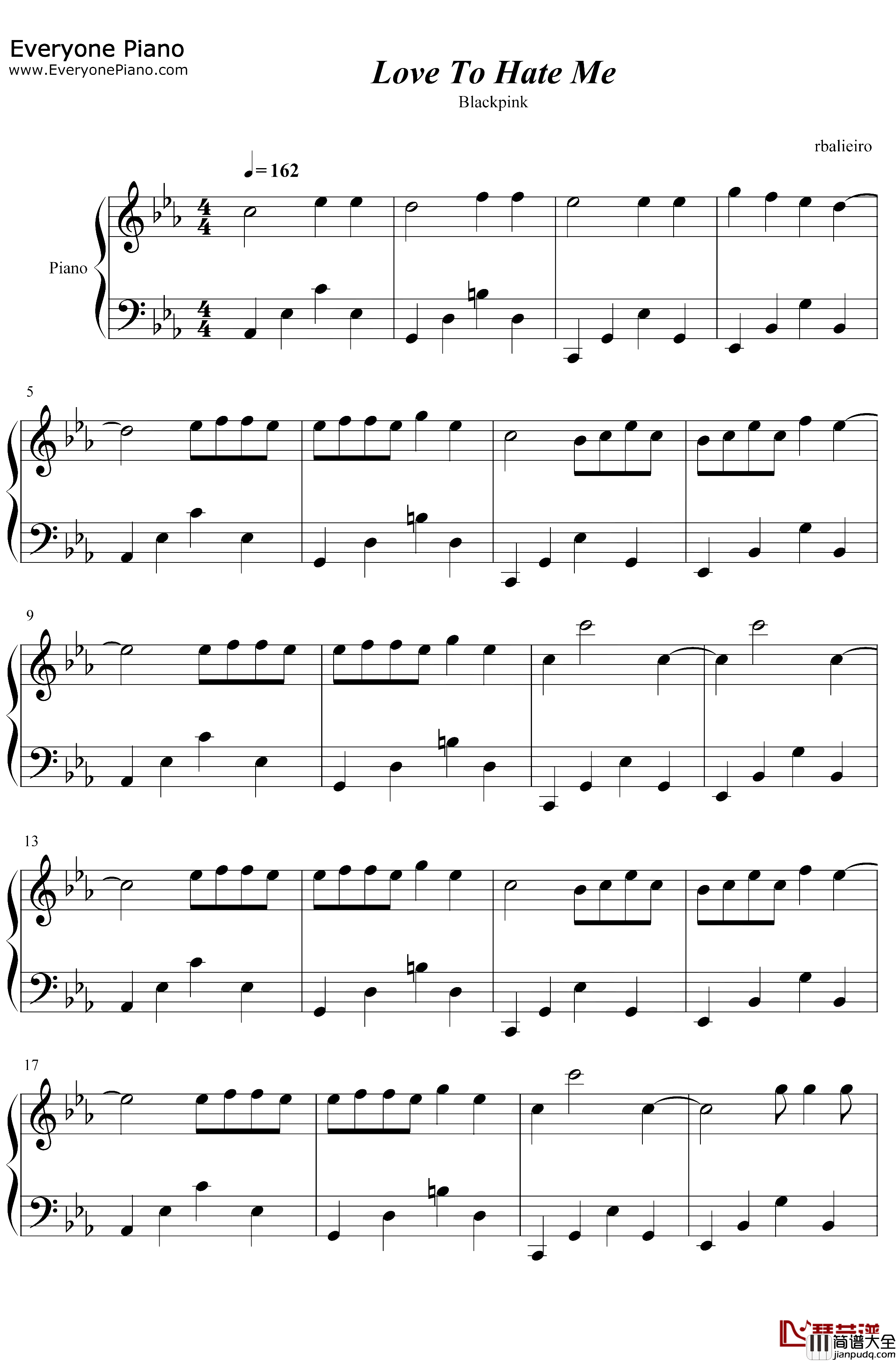 Love_To_Hate_Me钢琴谱_Blackpink