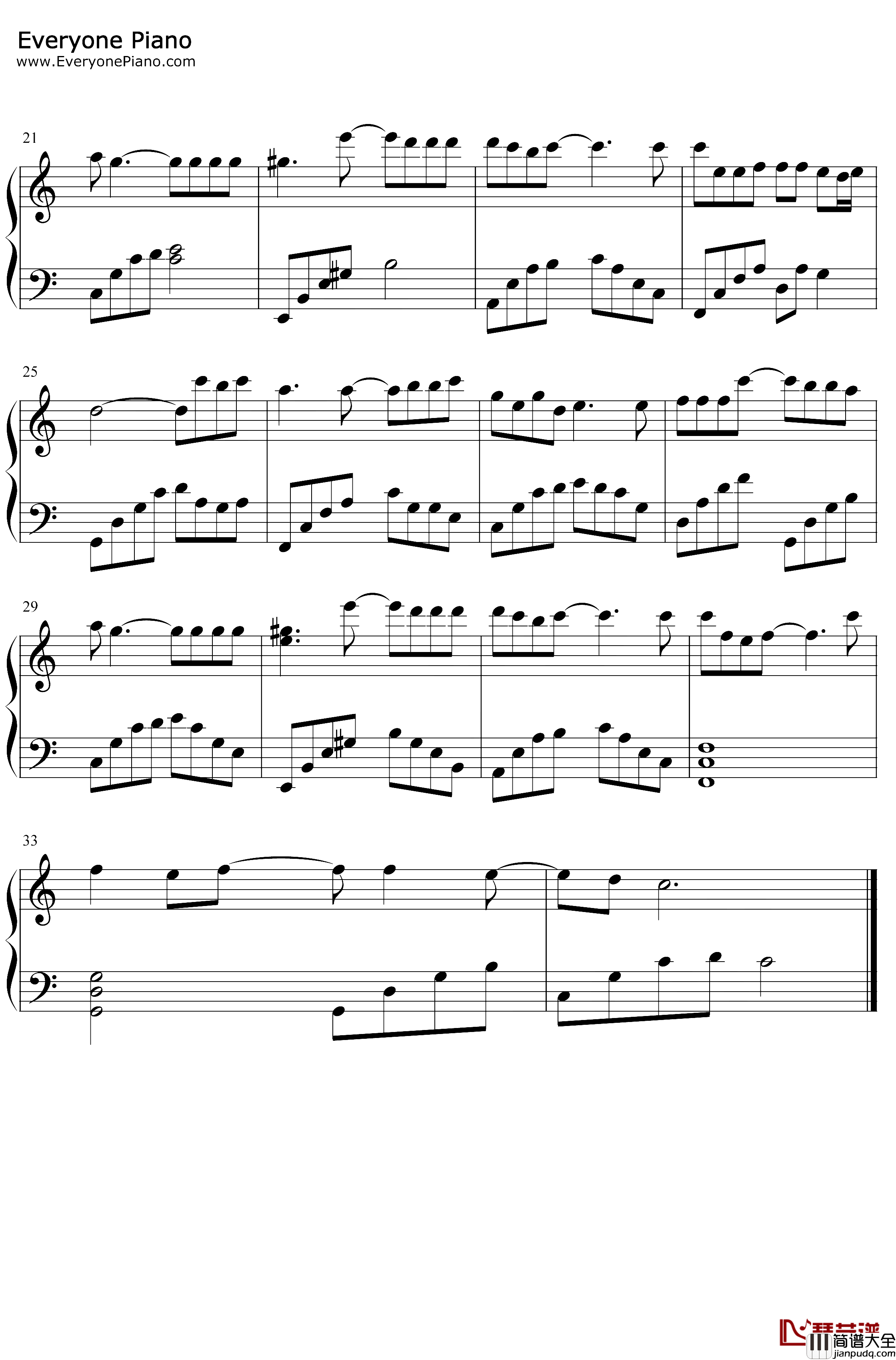 认错钢琴谱_许嵩_C调简单版