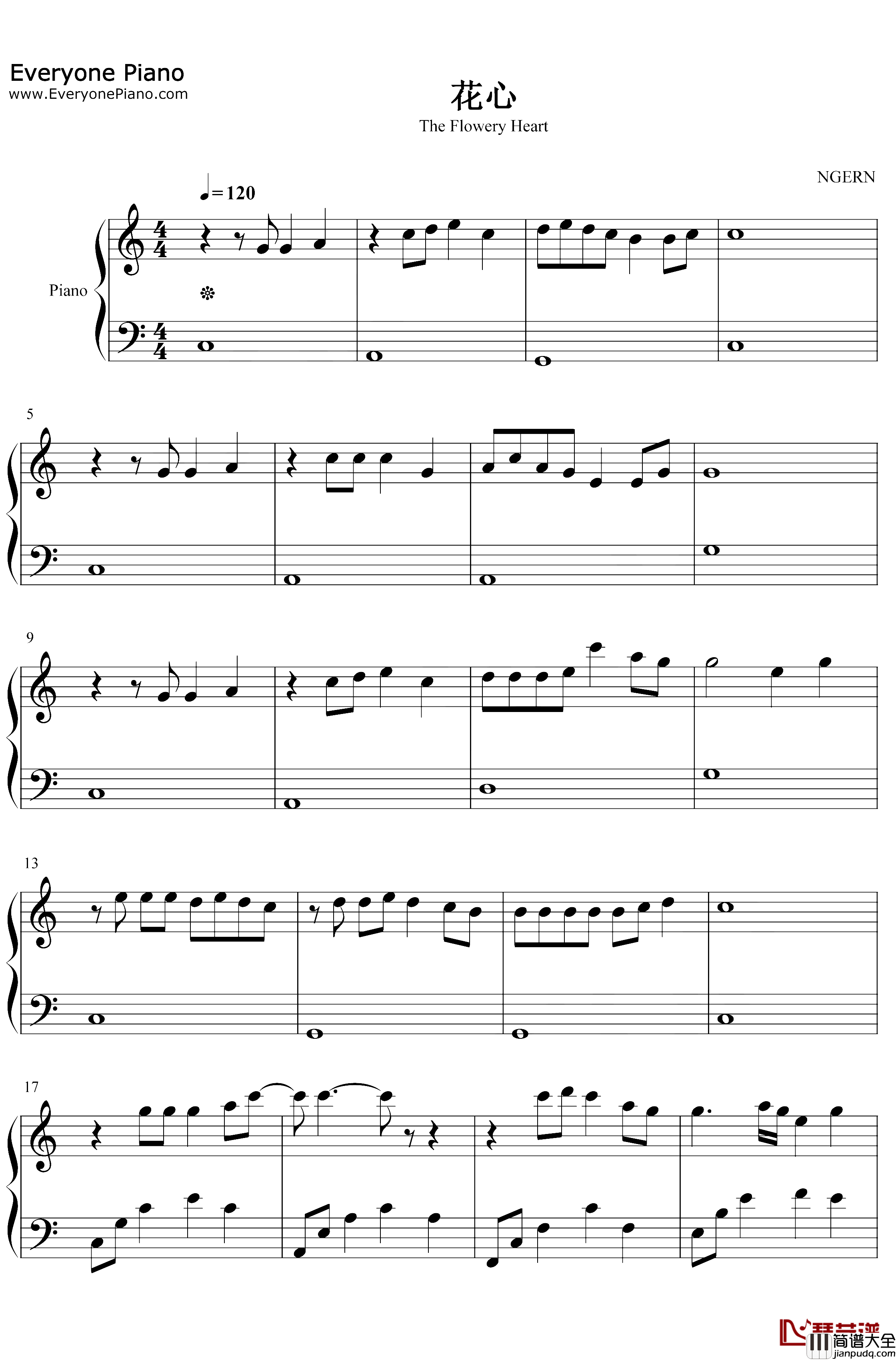 花心钢琴谱_周华健_C调简单版