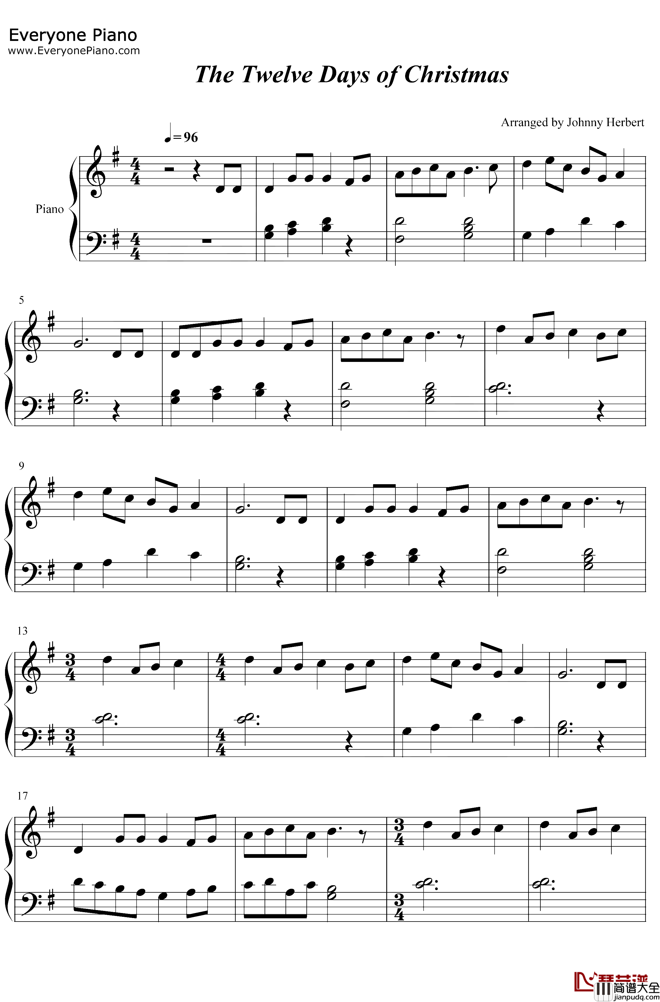 The_Twelve_Daysof_Christmas钢琴谱_FredericAustin_简单版