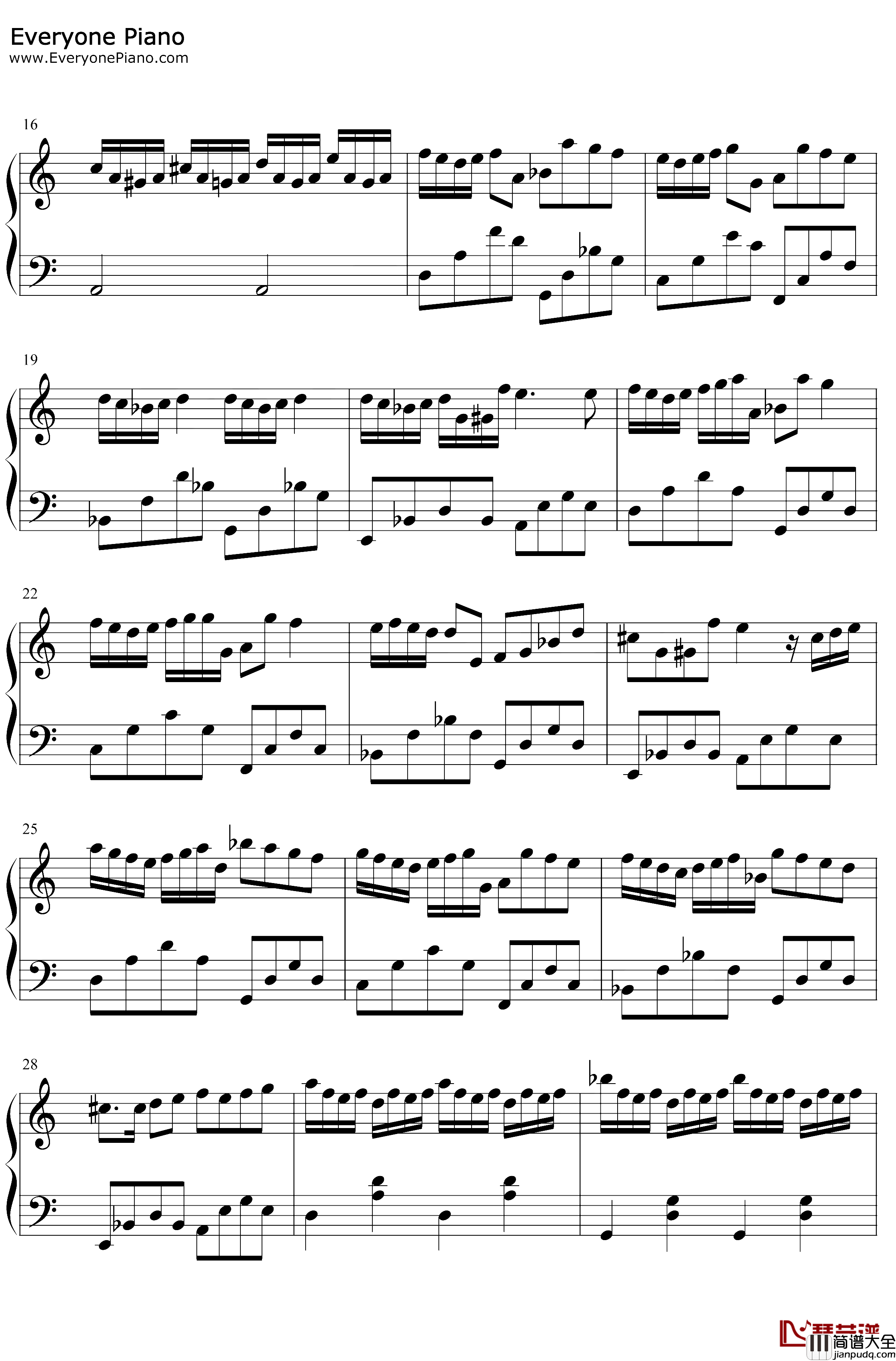 g小调巴赫钢琴谱_巴赫_C调简单版