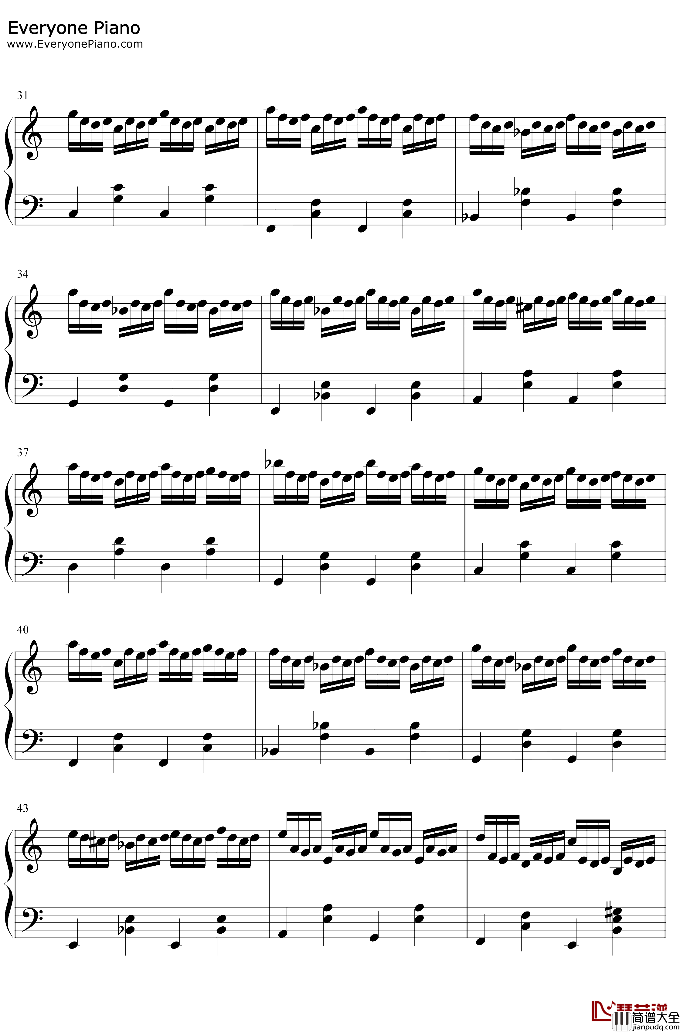 g小调巴赫钢琴谱_巴赫_C调简单版