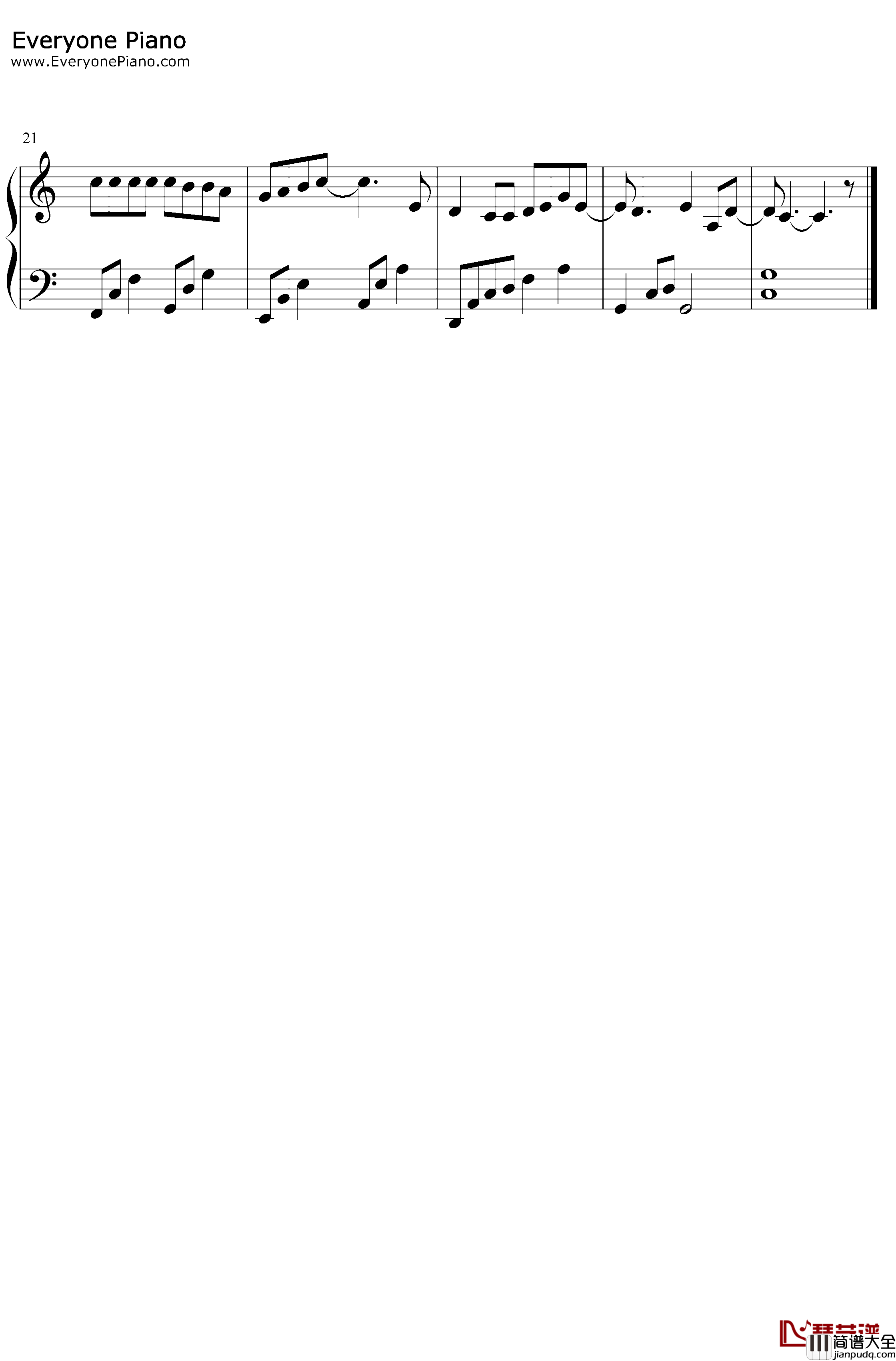 需要人陪钢琴谱_王力宏_C调简单版