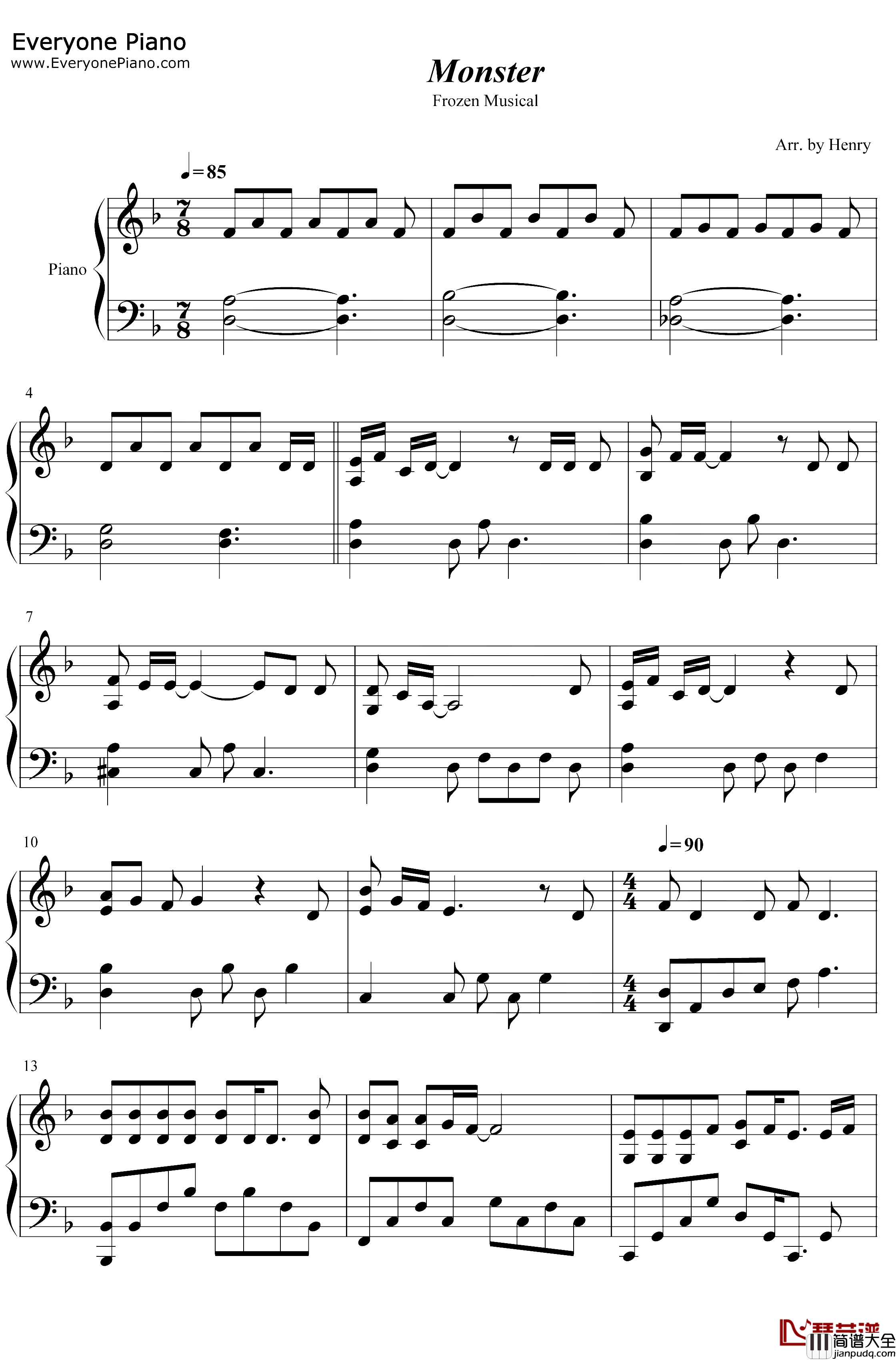 Monster钢琴谱_Elsa_冰雪奇缘音乐剧OST