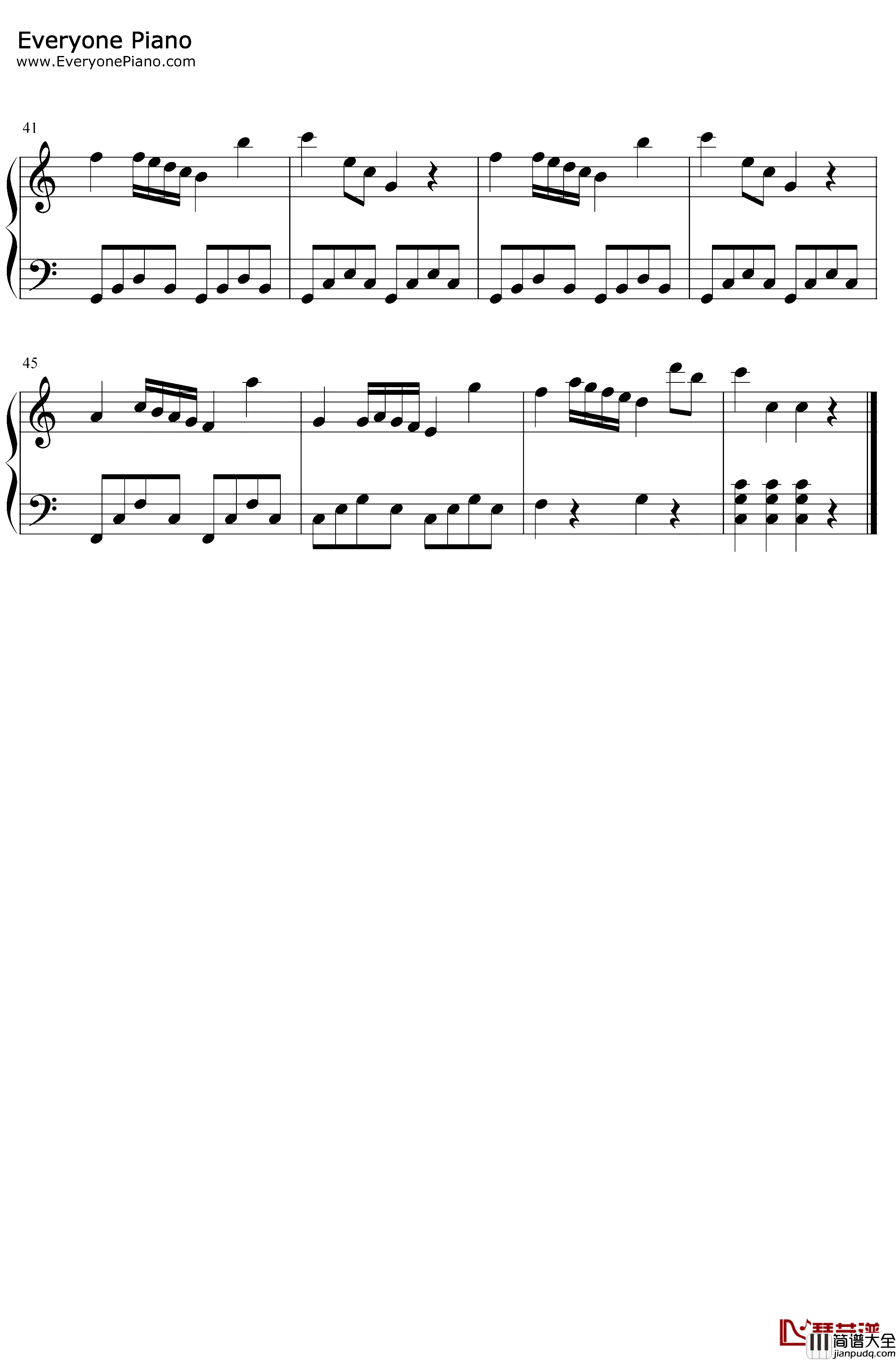 加伏特舞曲钢琴谱_戈塞克_C调简单版