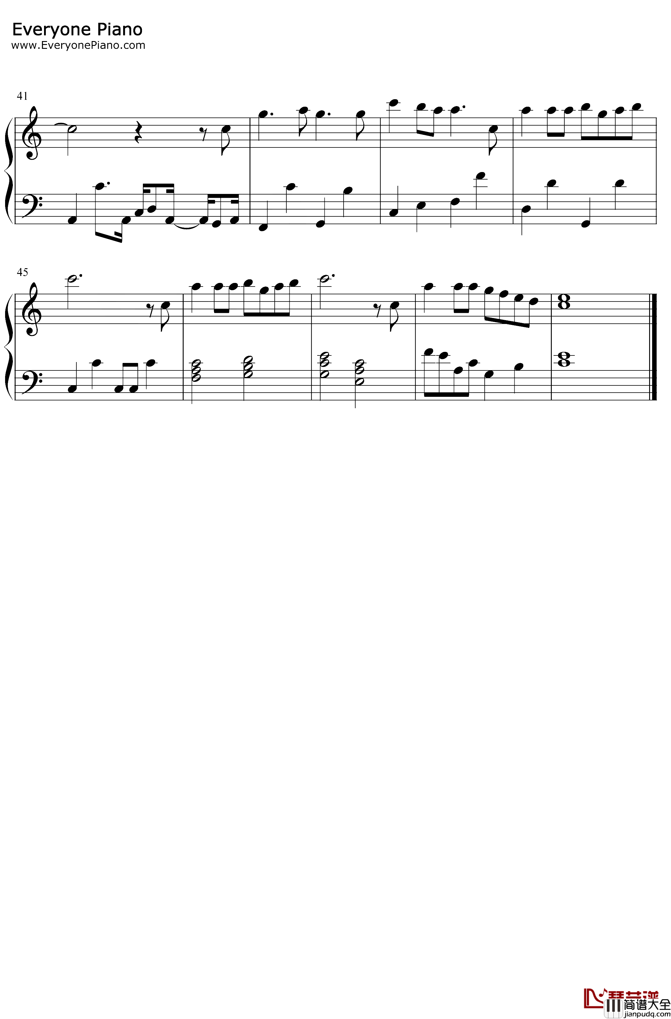 海若有因钢琴谱_许魏洲黄景瑜_C调简单版