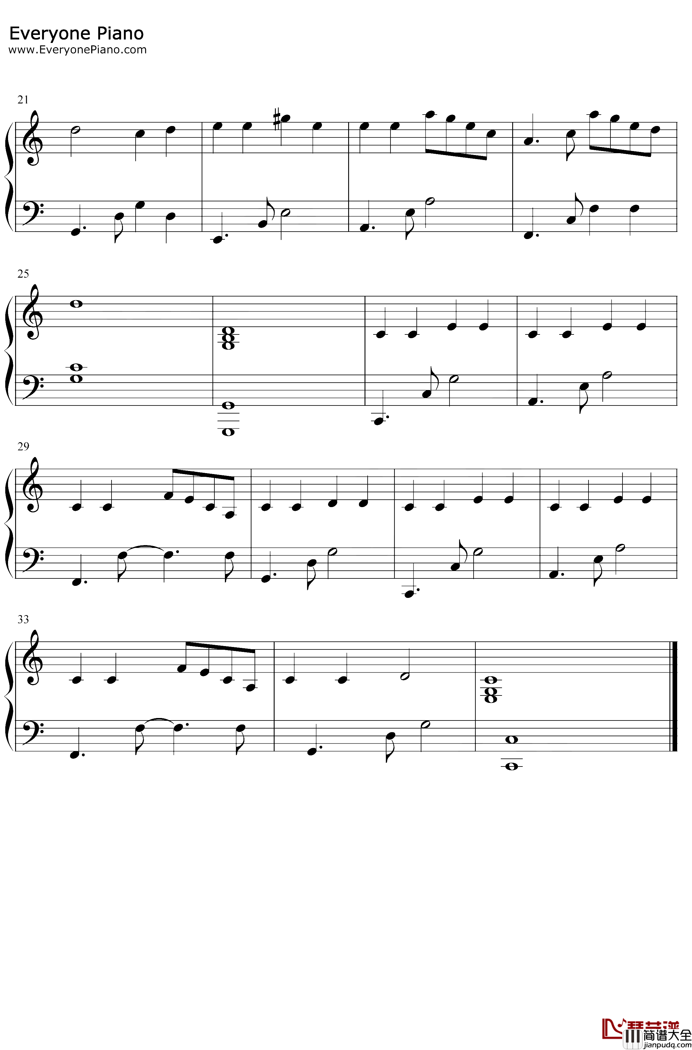 画钢琴谱_邓紫棋_C调简单版